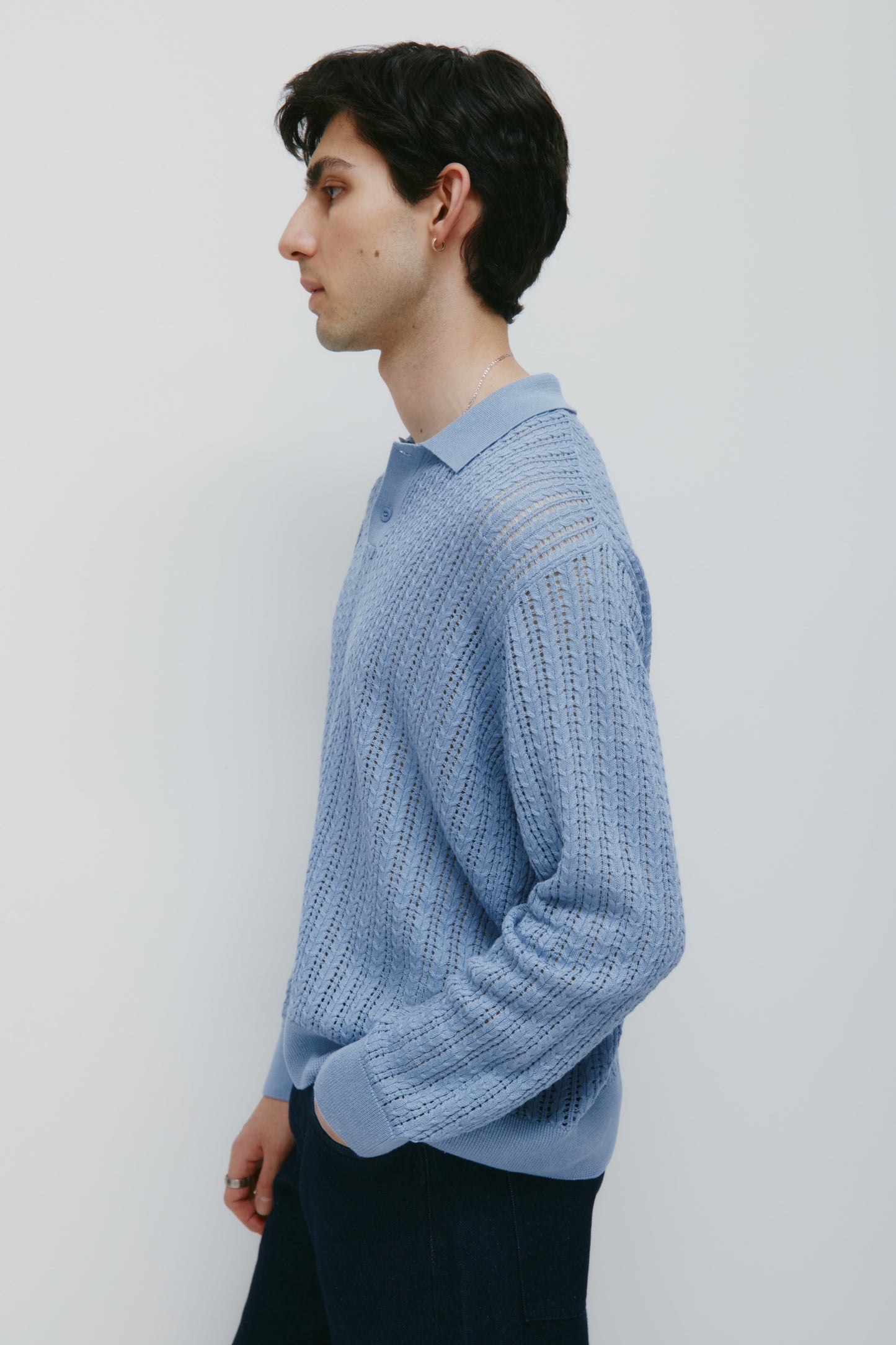 Men's Jadd Longsleeve Knit Polo in Deep Blue Aura