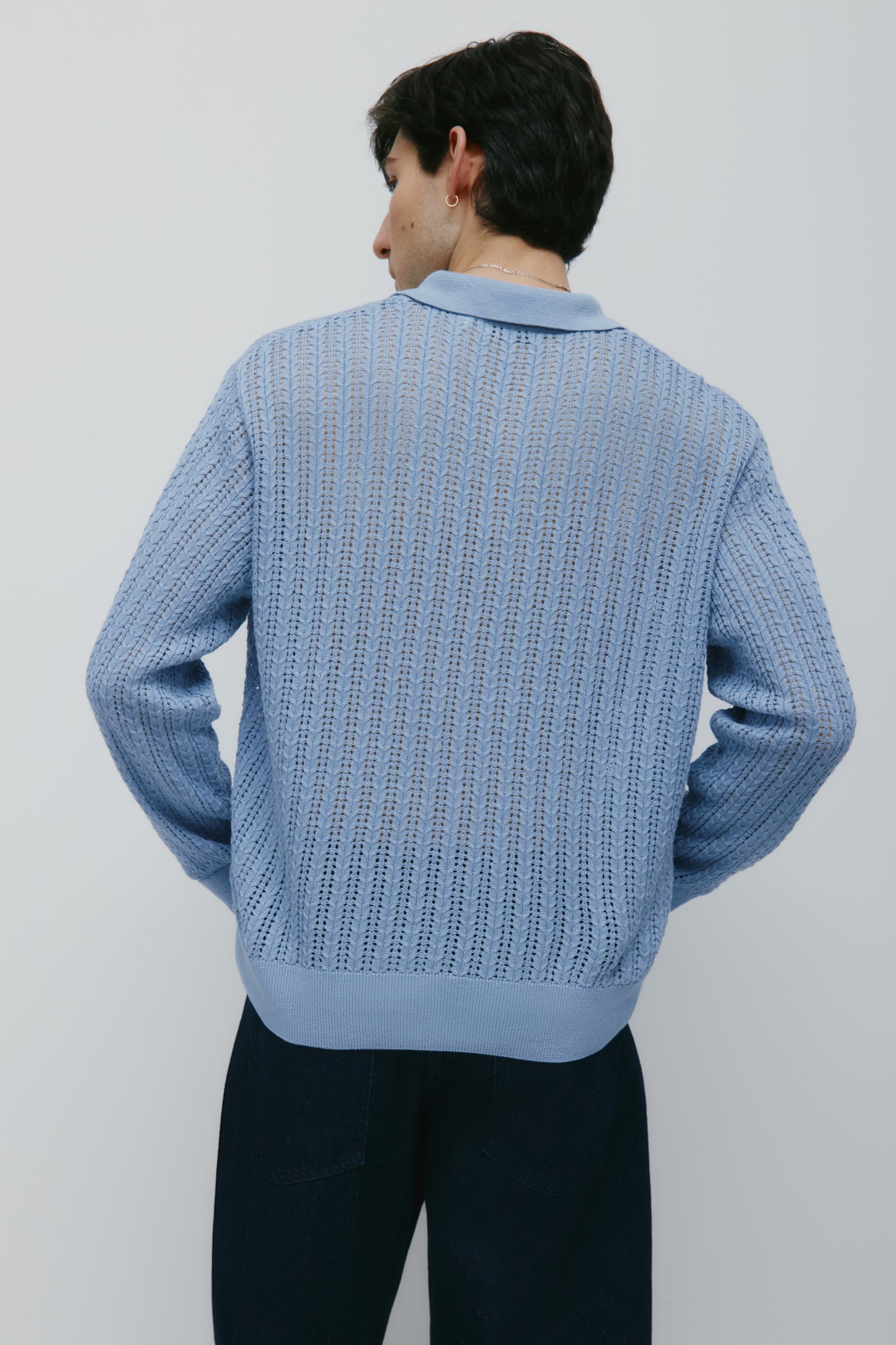 Men's Jadd Longsleeve Knit Polo in Deep Blue Aura