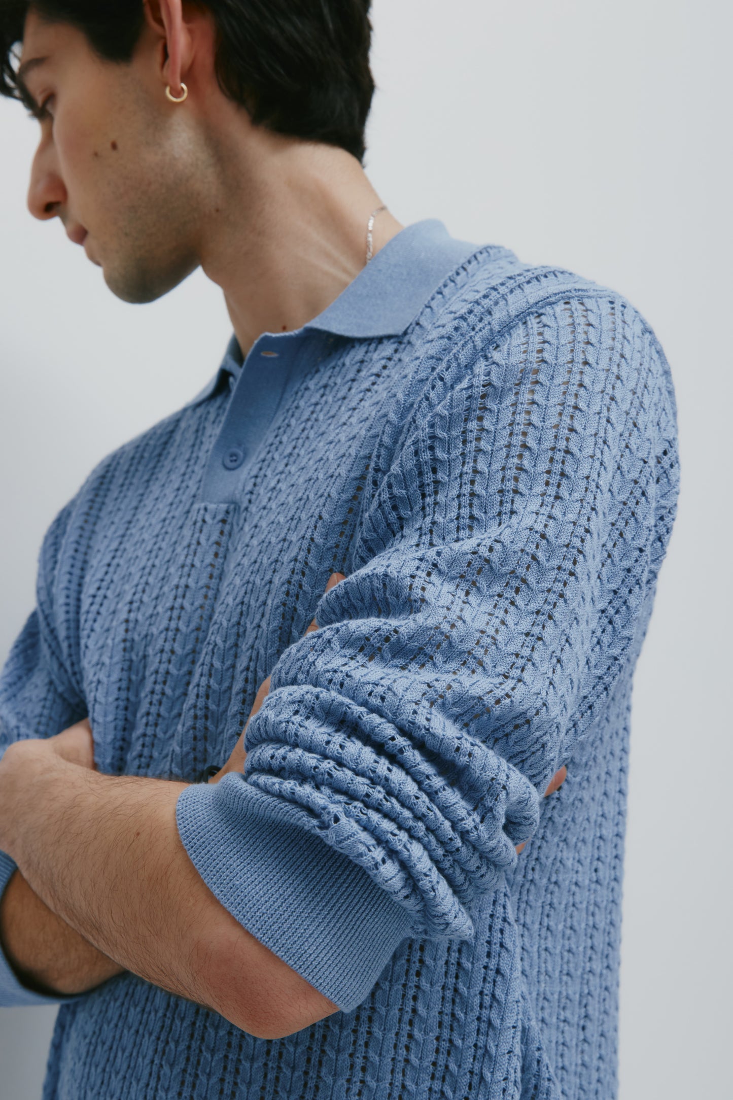 Men's Jadd Longsleeve Knit Polo in Deep Blue Aura