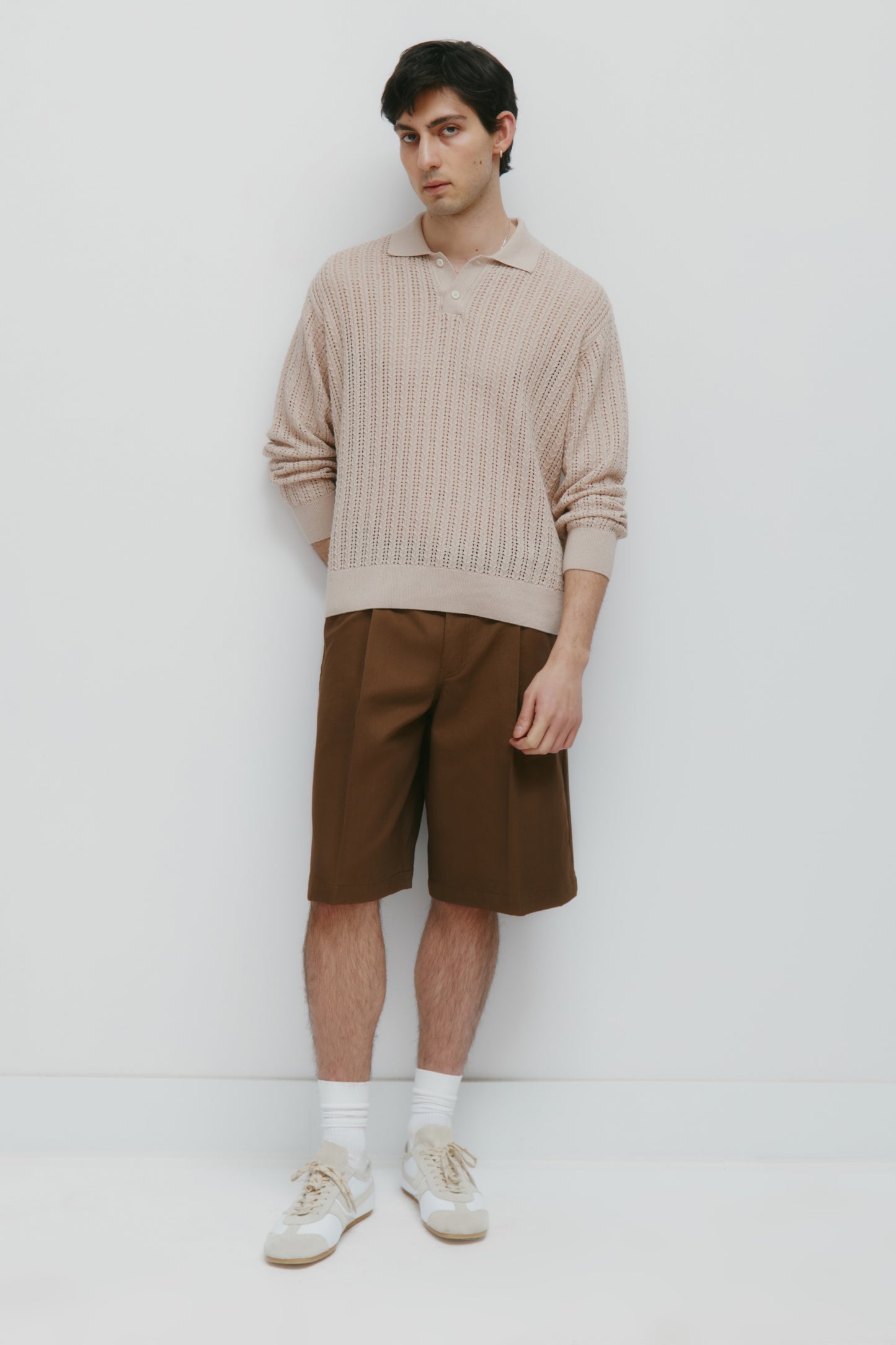 Men's Jadd Longsleeve Knit Polo in Sandstone