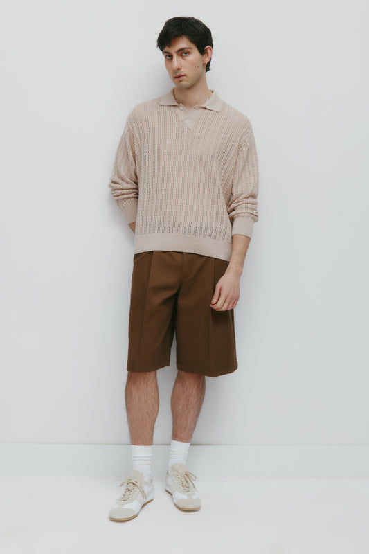 Men's Jadd Longsleeve Knit Polo in Sandstone