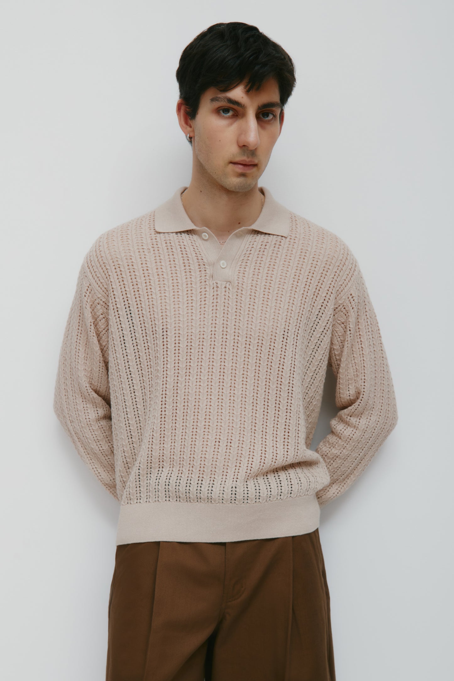 Men's Jadd Longsleeve Knit Polo in Sandstone