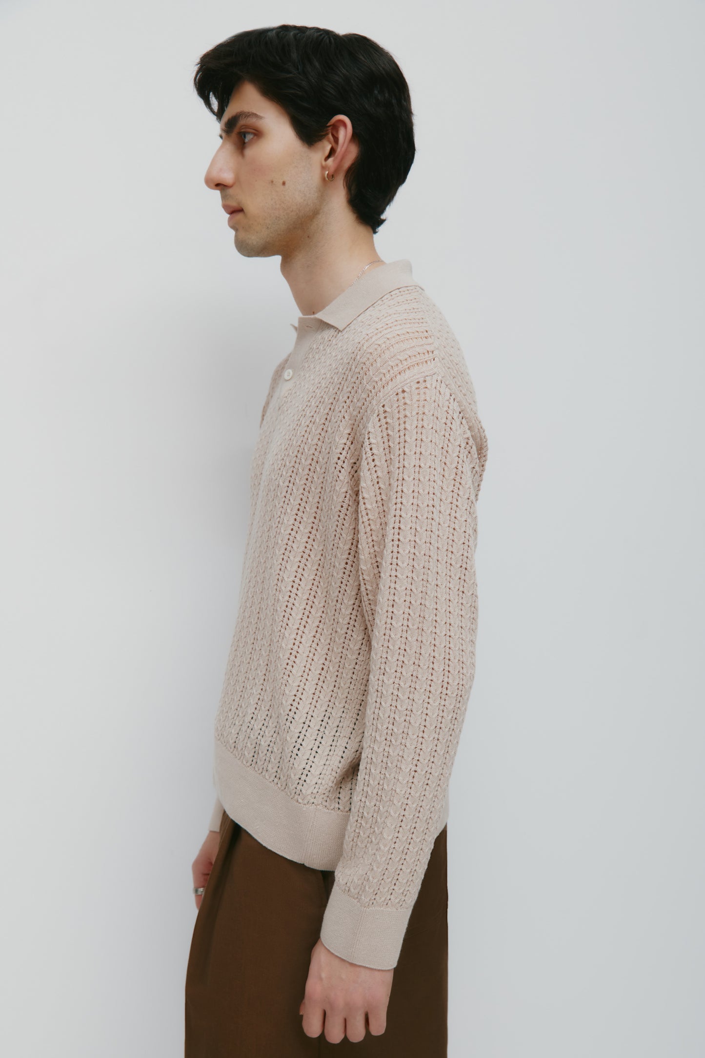 Men's Jadd Longsleeve Knit Polo in Sandstone
