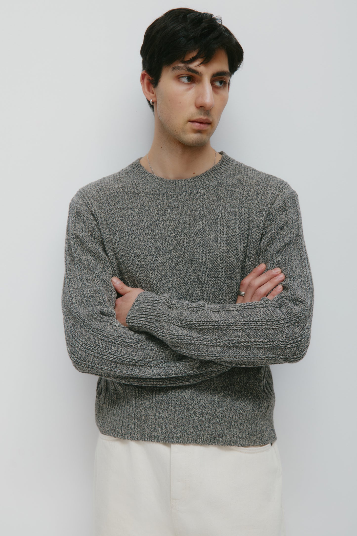 Men's Nima Open Knit Crew in Dark Slate