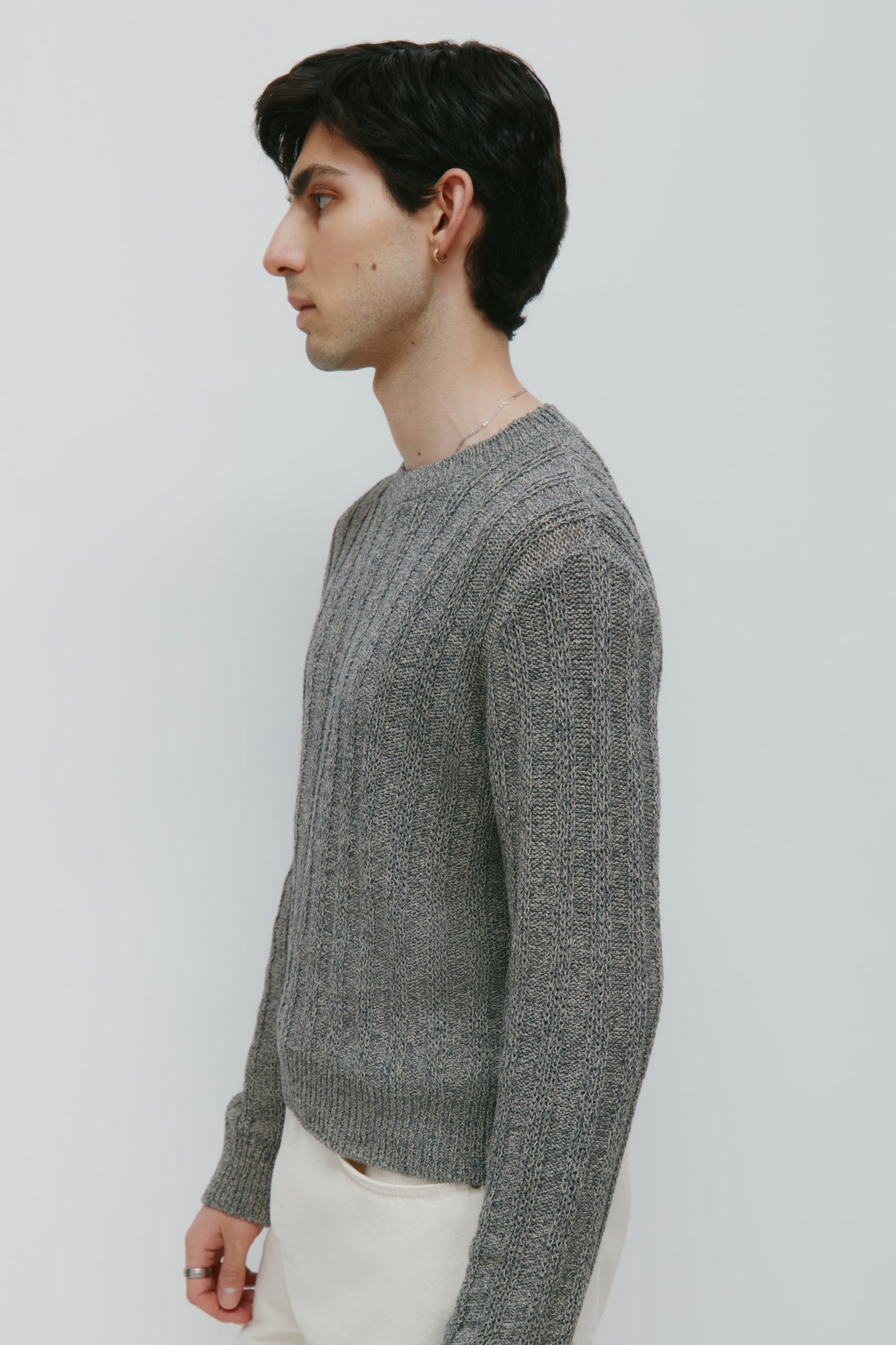 Men's Nima Open Knit Crew in Dark Slate