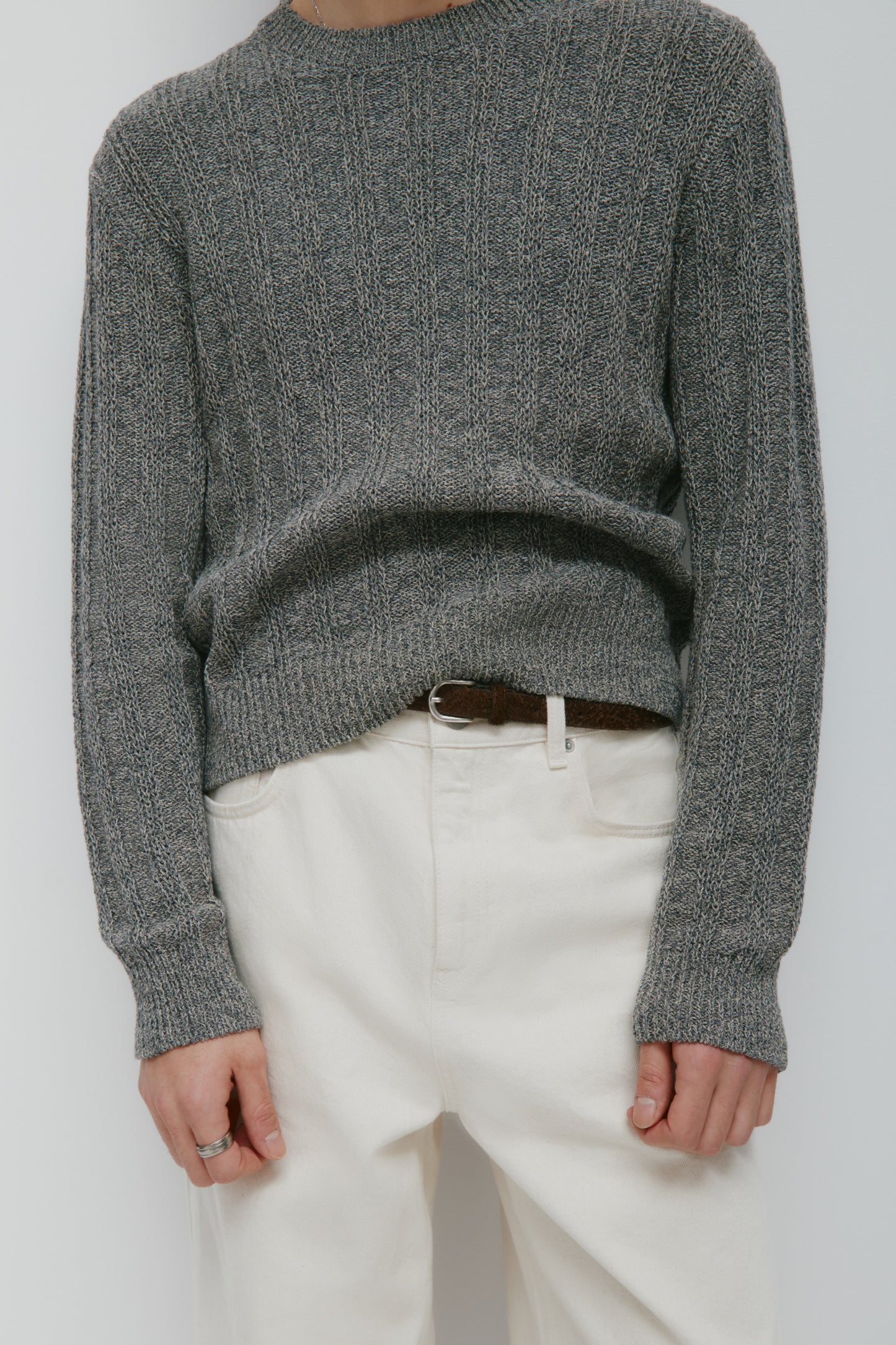 Men's Nima Open Knit Crew in Dark Slate