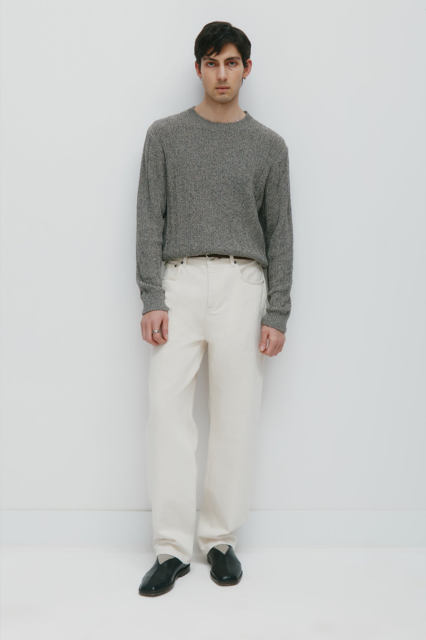 Men's Nima Open Knit Crew in Dark Slate