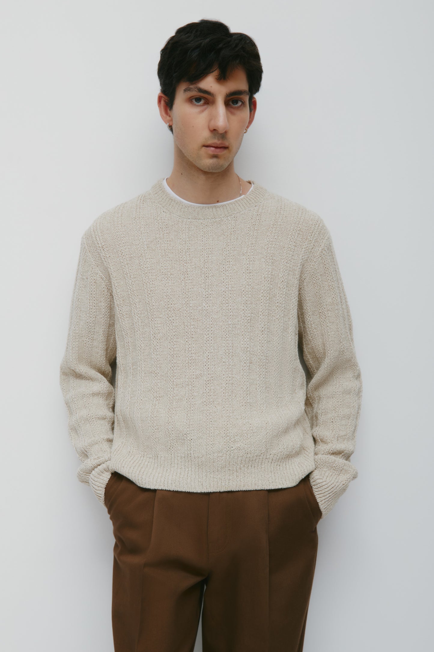Men's Nima Open Knit Crew in Dove