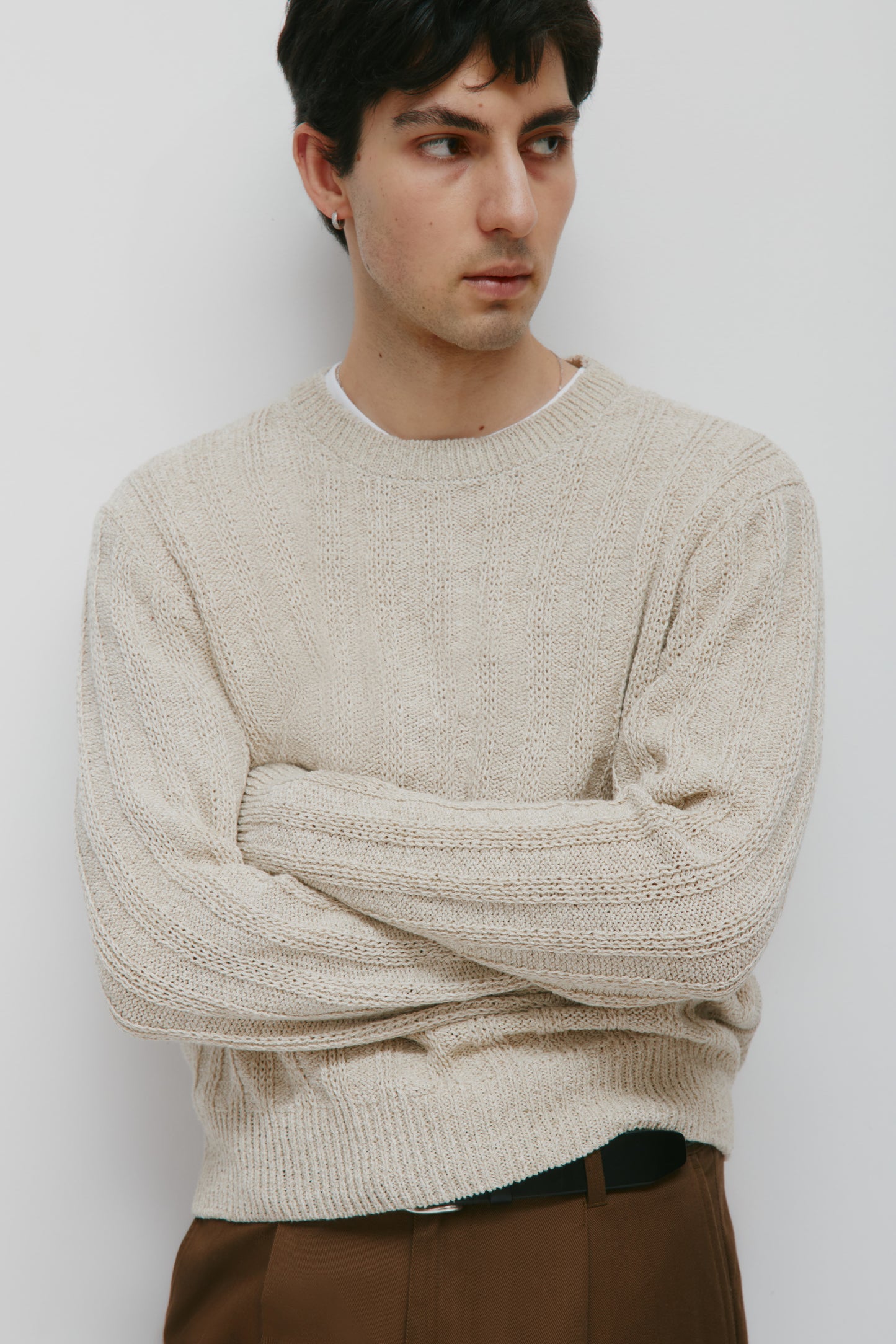 Men's Nima Open Knit Crew in Dove