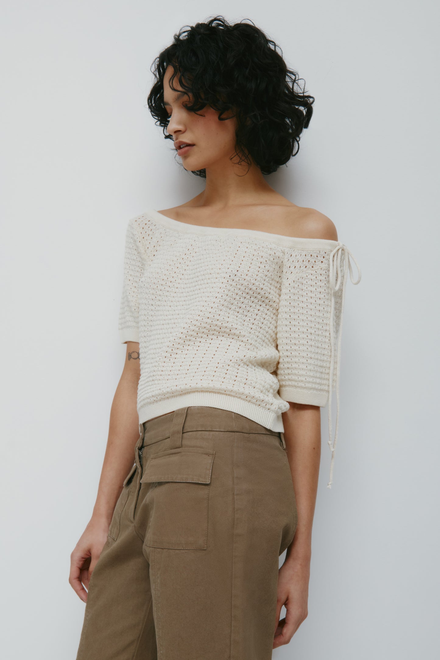 Women's Acacia Tie Boatneck Tee in Natural