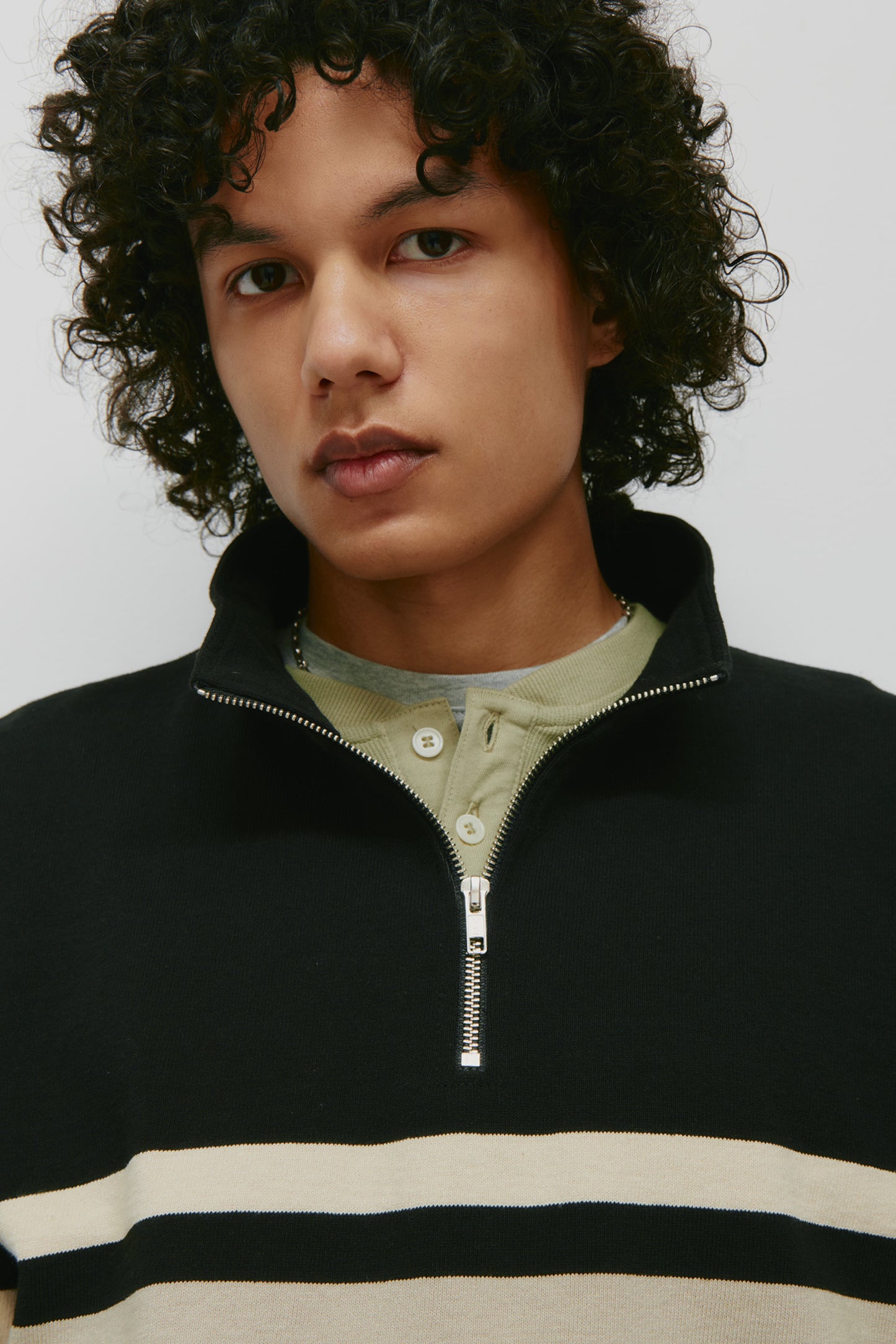 Men's Barbarian Zip Rugby in Black/Taupe Stripe
