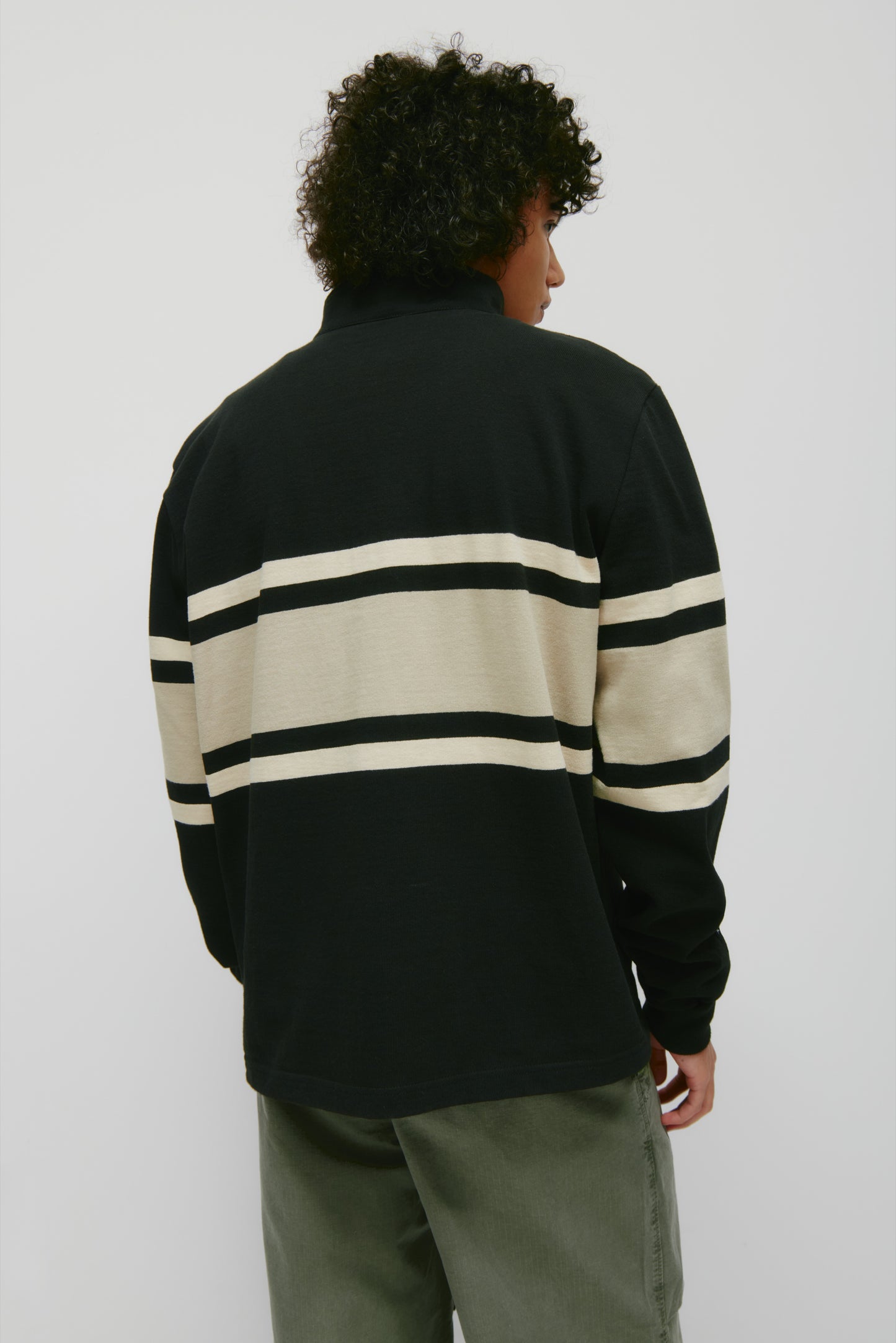 Men's Barbarian Zip Rugby in Black/Taupe Stripe