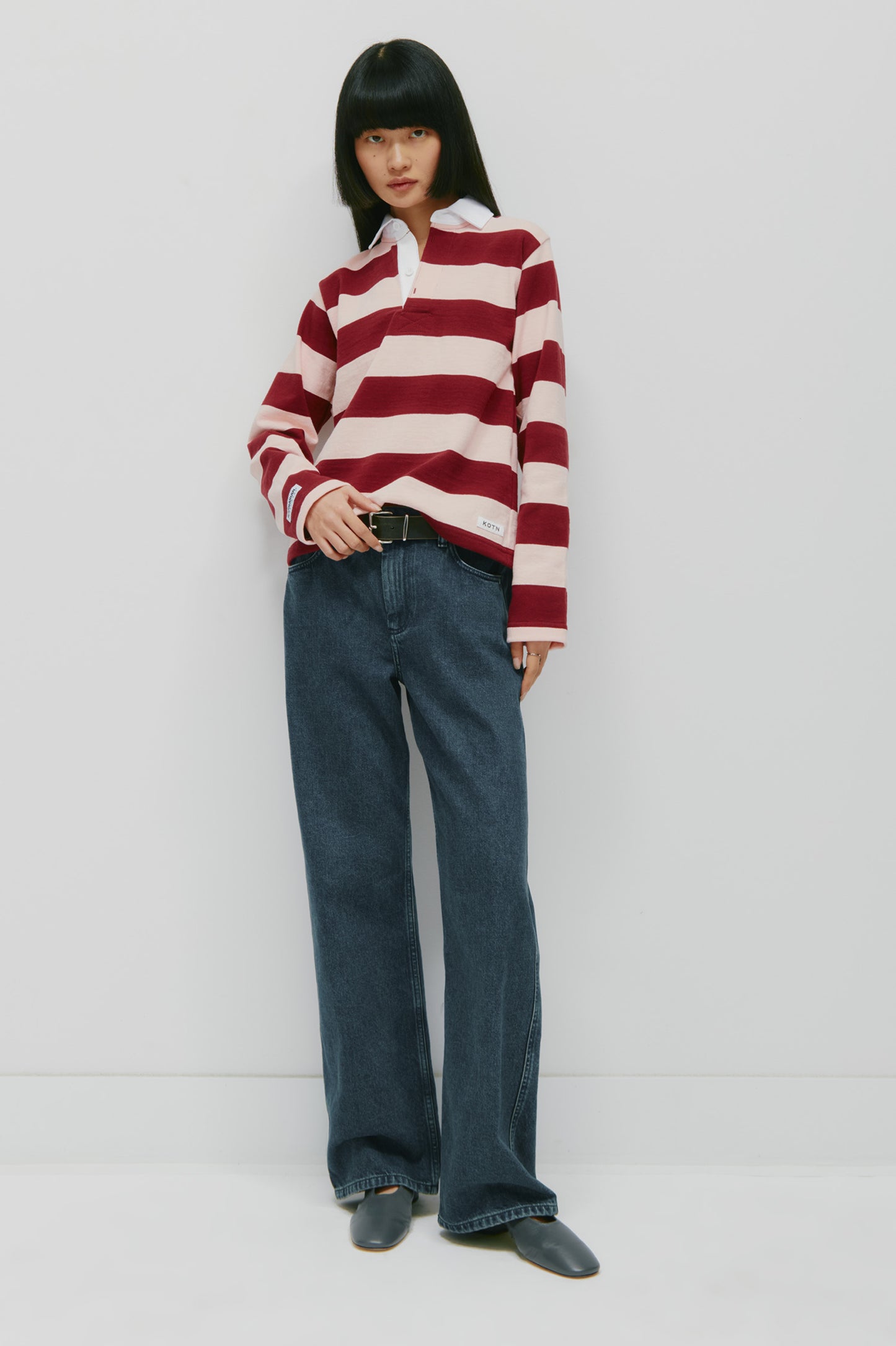 Shrunken Rugby Shirt in Maroon/Salmon