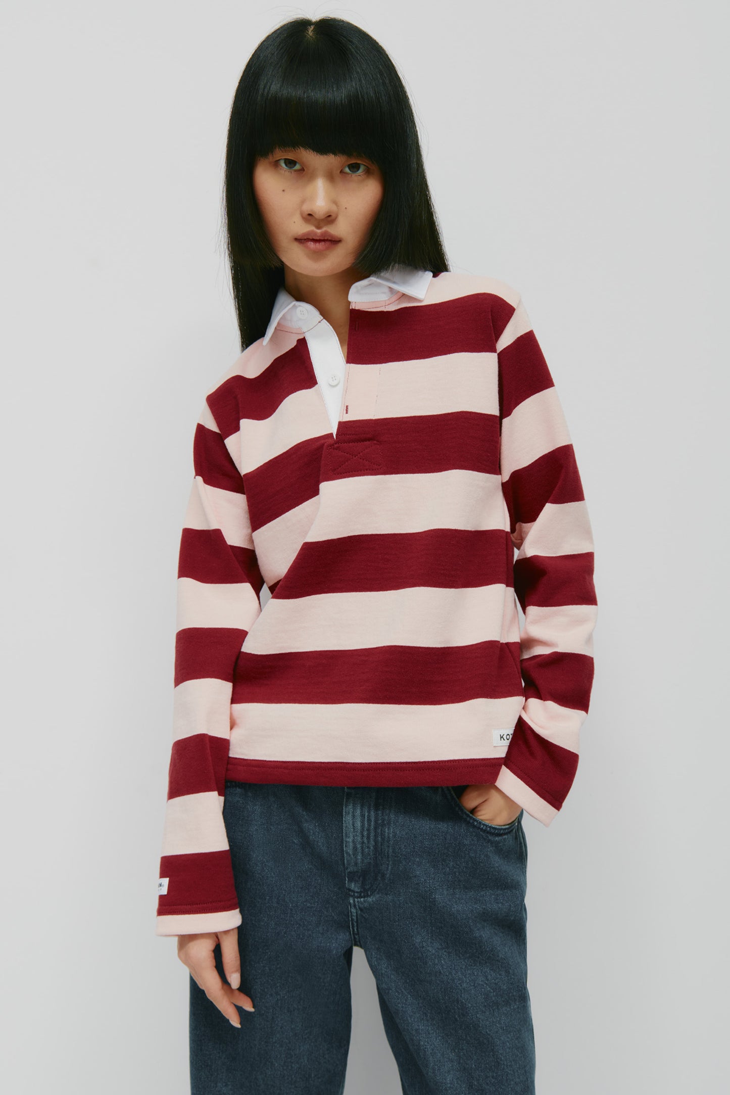 Shrunken Rugby Shirt in Maroon/Salmon