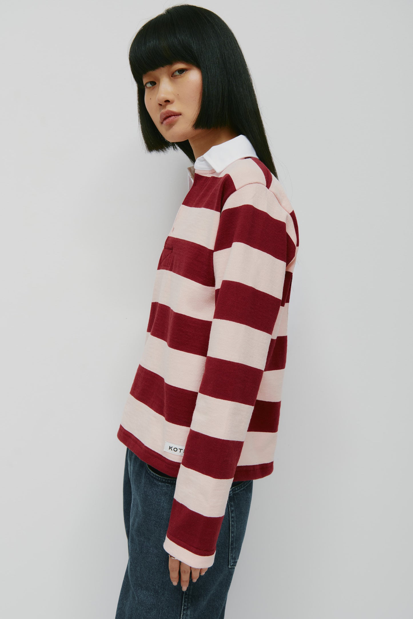 Shrunken Rugby Shirt in Maroon/Salmon
