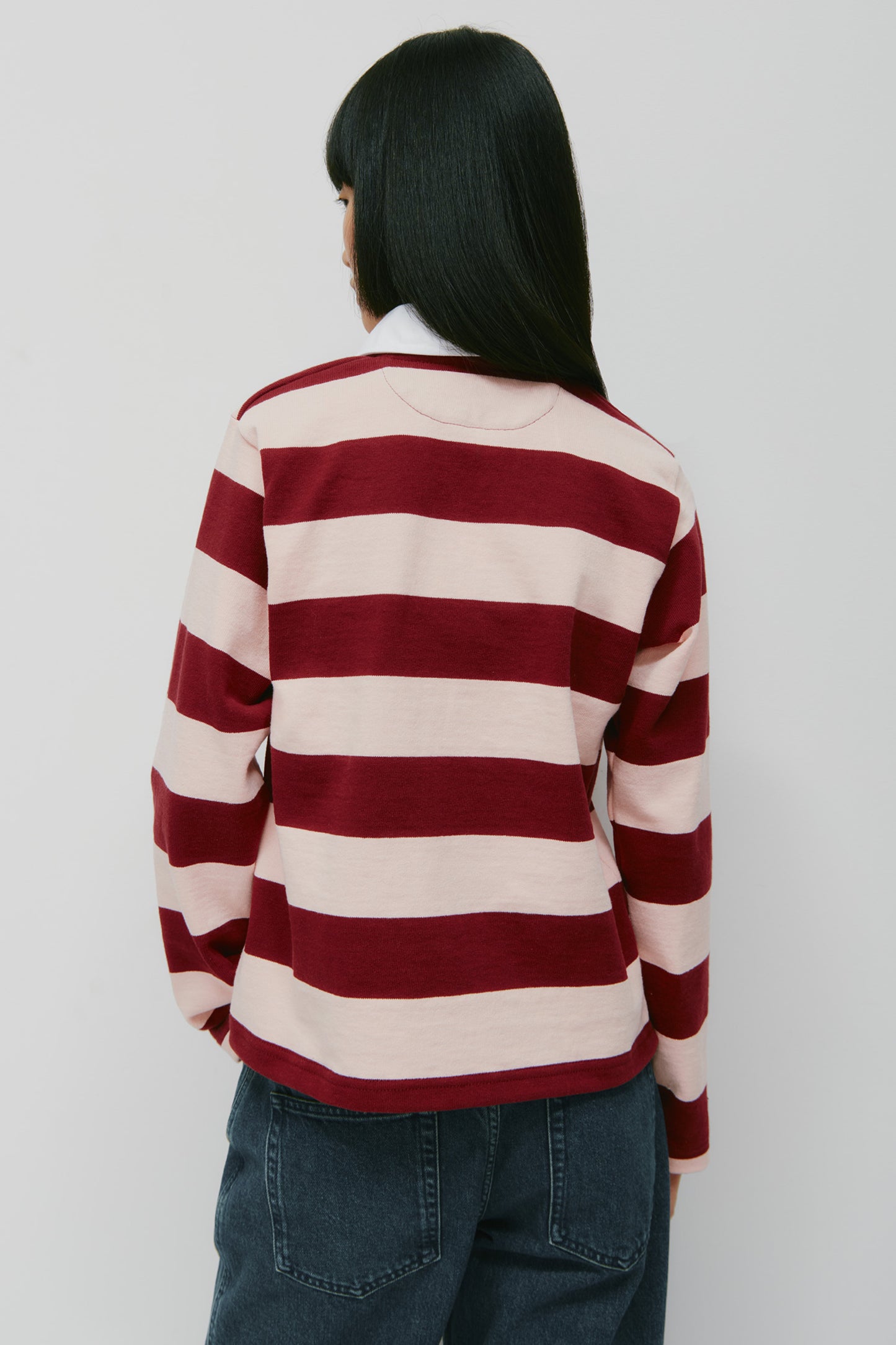 Shrunken Rugby Shirt in Maroon/Salmon