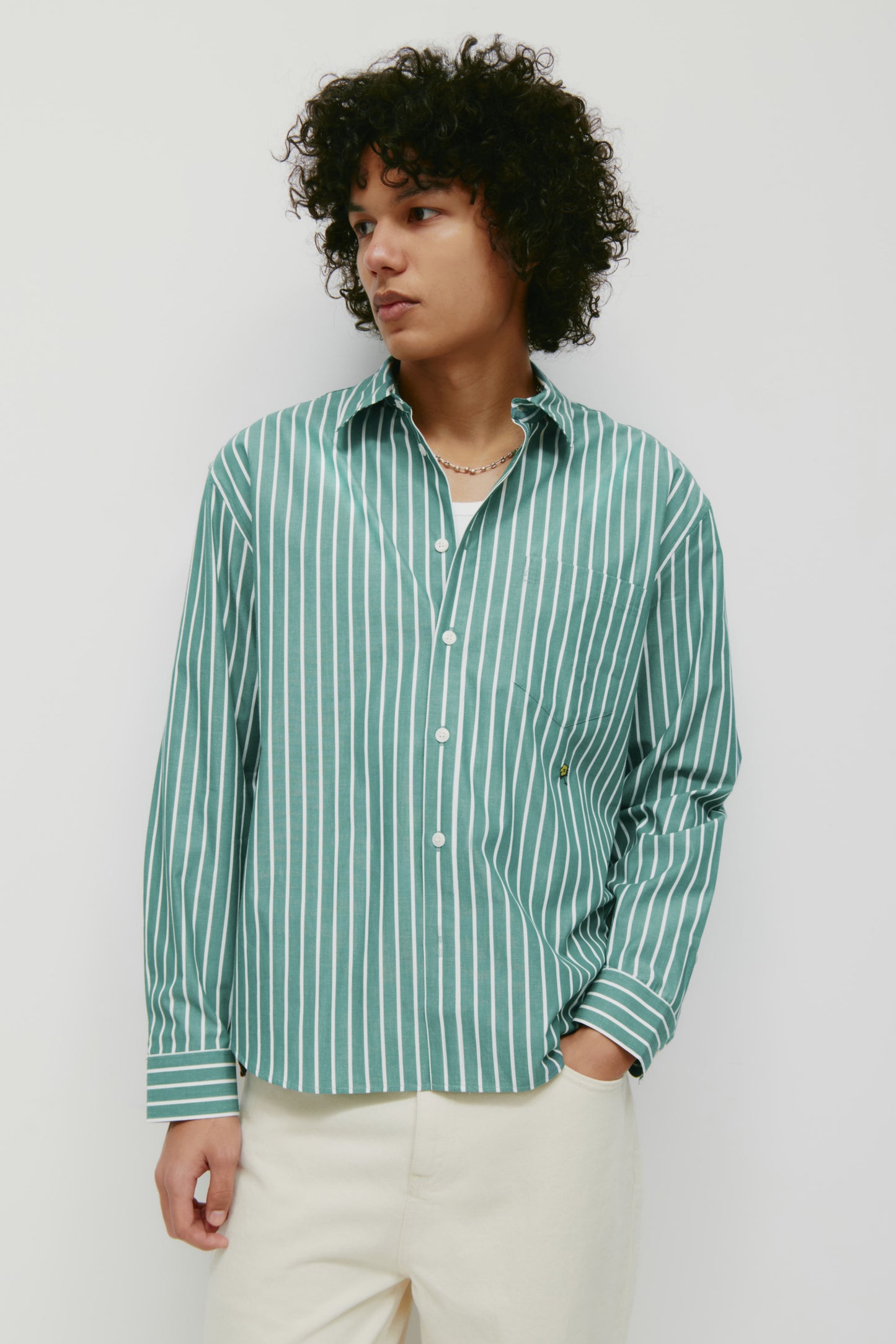 Men's Zia Shirt in Green/White Stripe