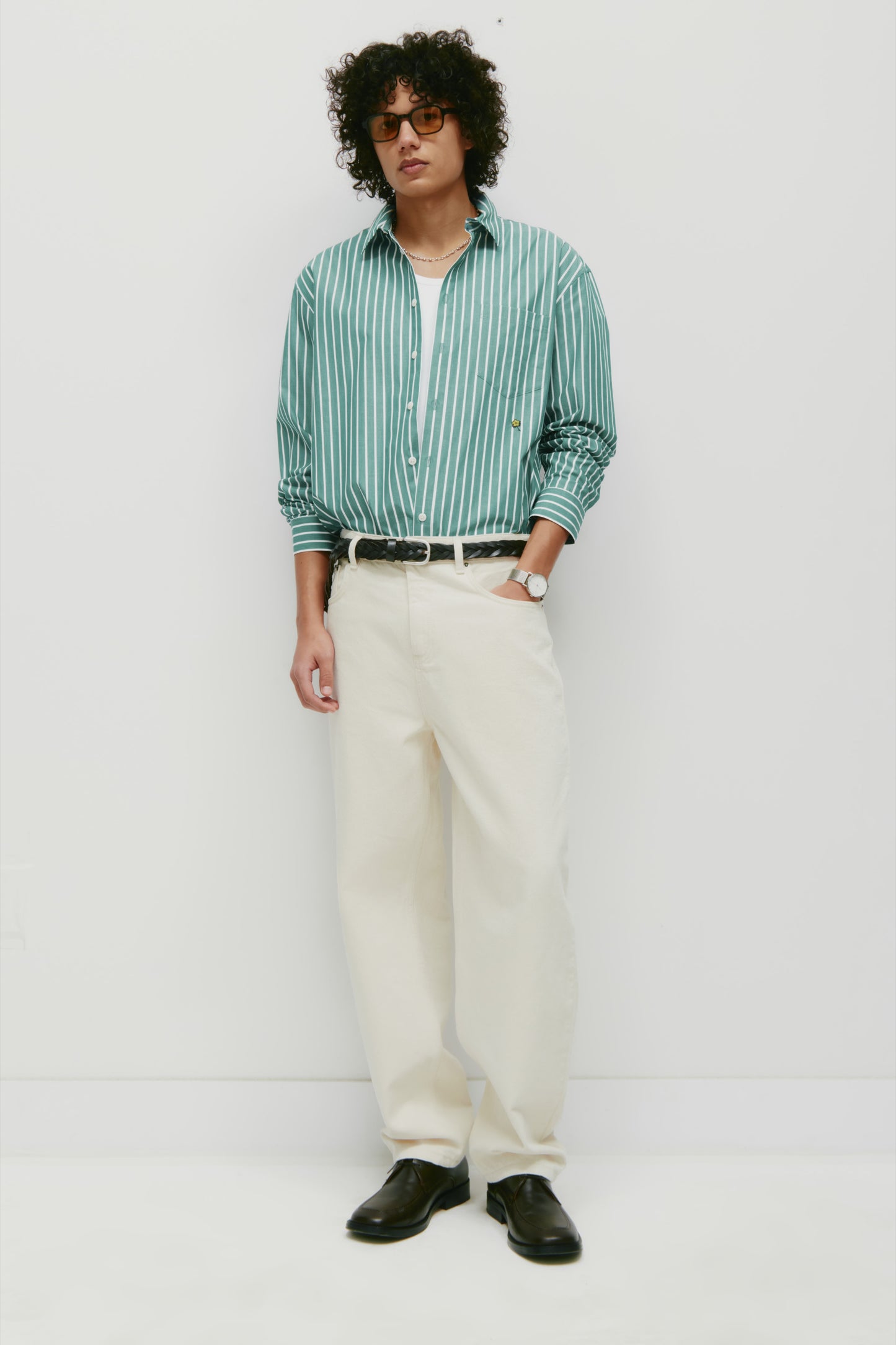 Men's Zia Shirt in Green/White Stripe