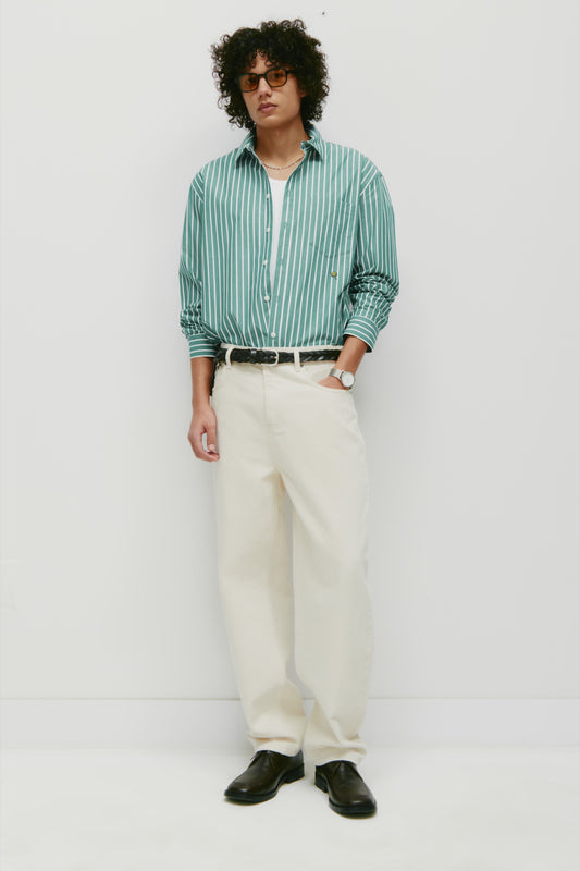 Men's Zia Shirt in Green/White Stripe