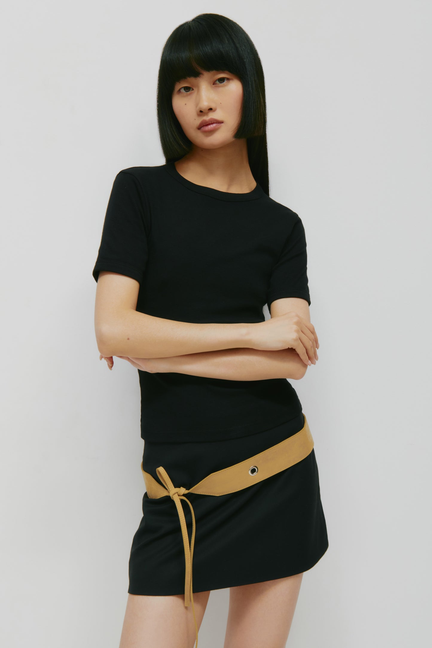 Women's Micro Rib Tee in Black