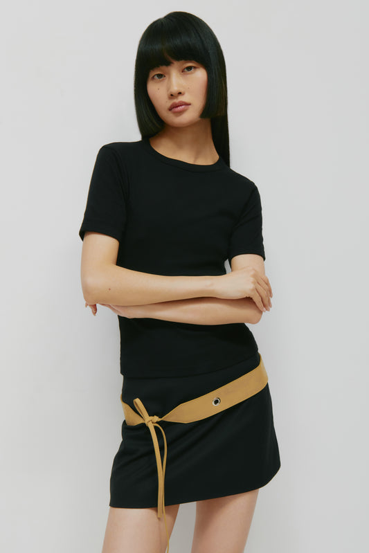 Women's Micro Rib Tee in Black