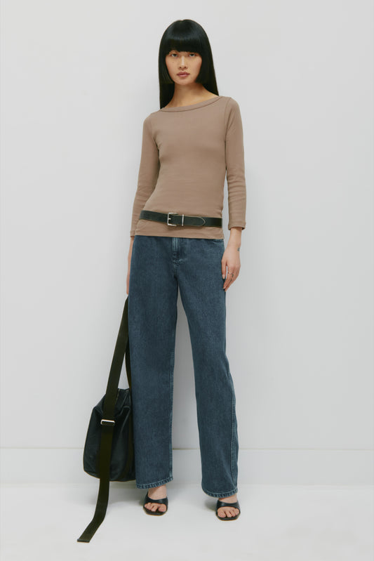 Women's Boatneck 3/4 Sleeve Top in Taupe