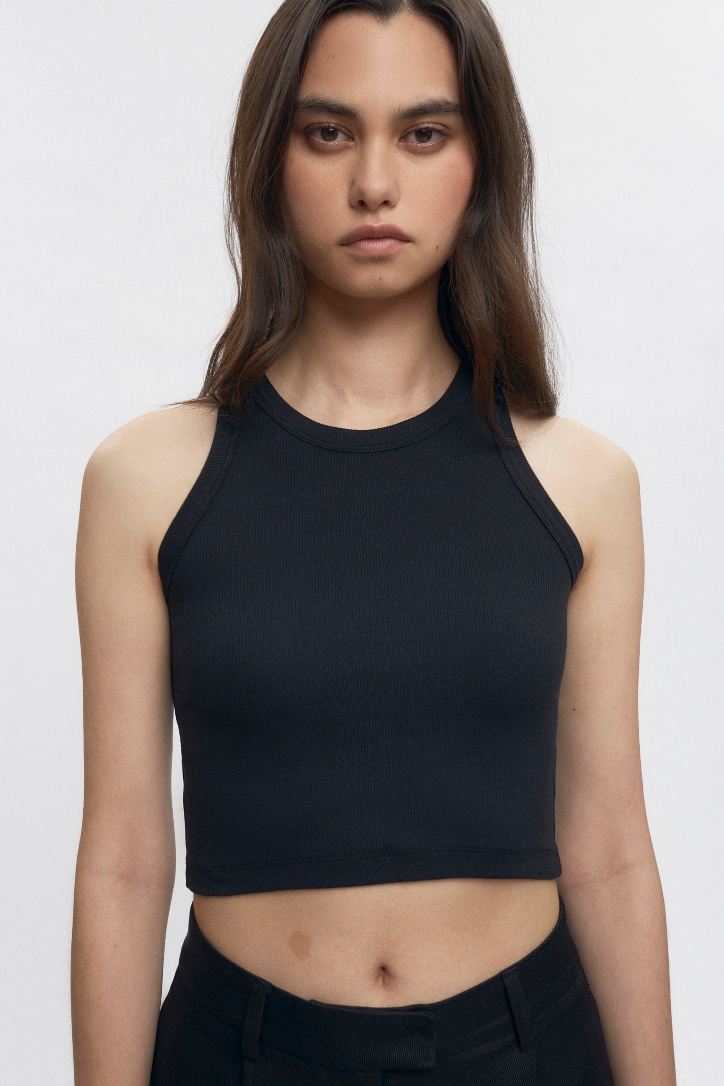 Women's Crop Racer Tank in Black
