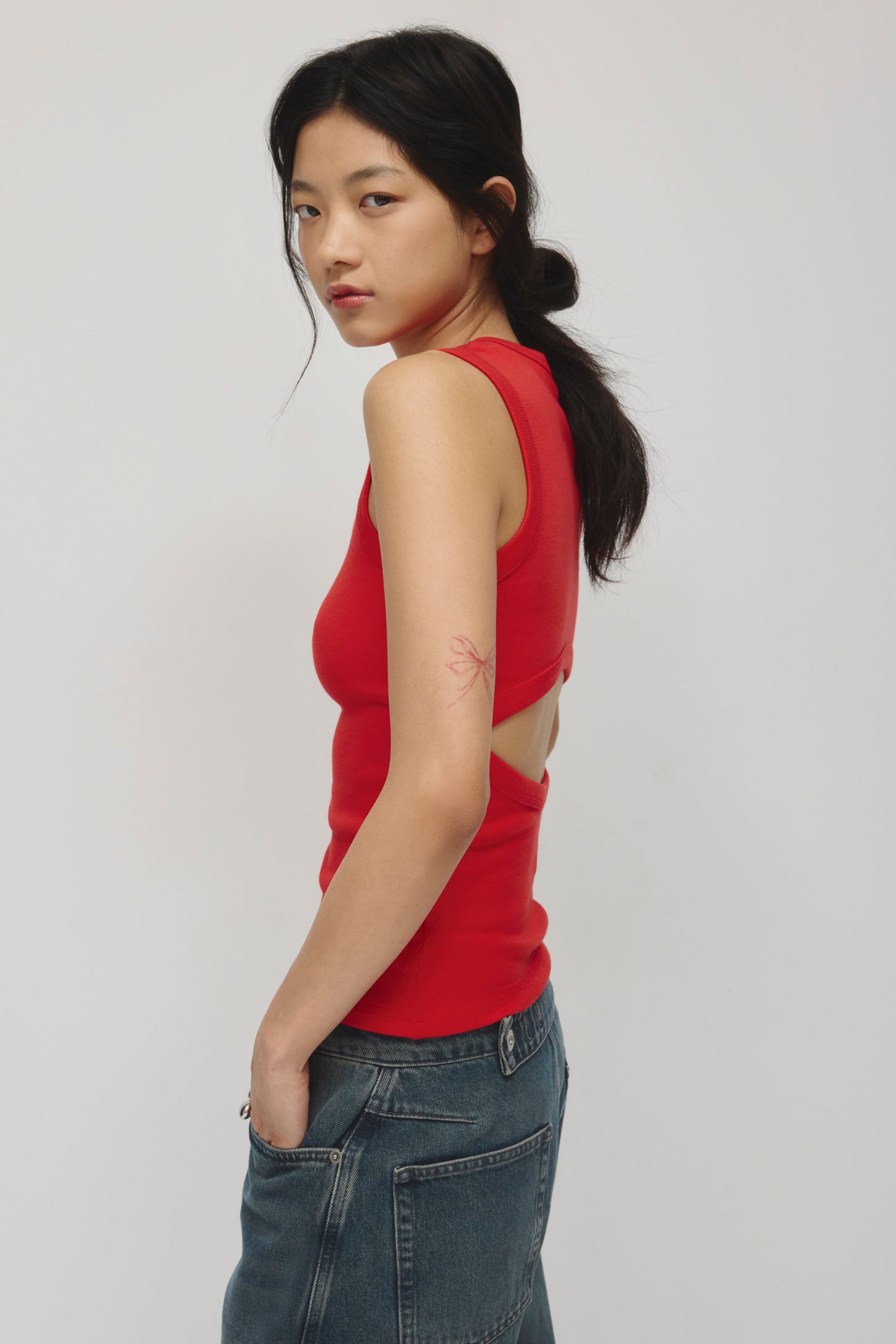 Women's Back Cut Out Tank in Salsa