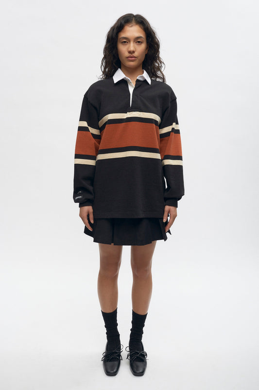Men's Barbarian Rugby in Black/Rust Stripe