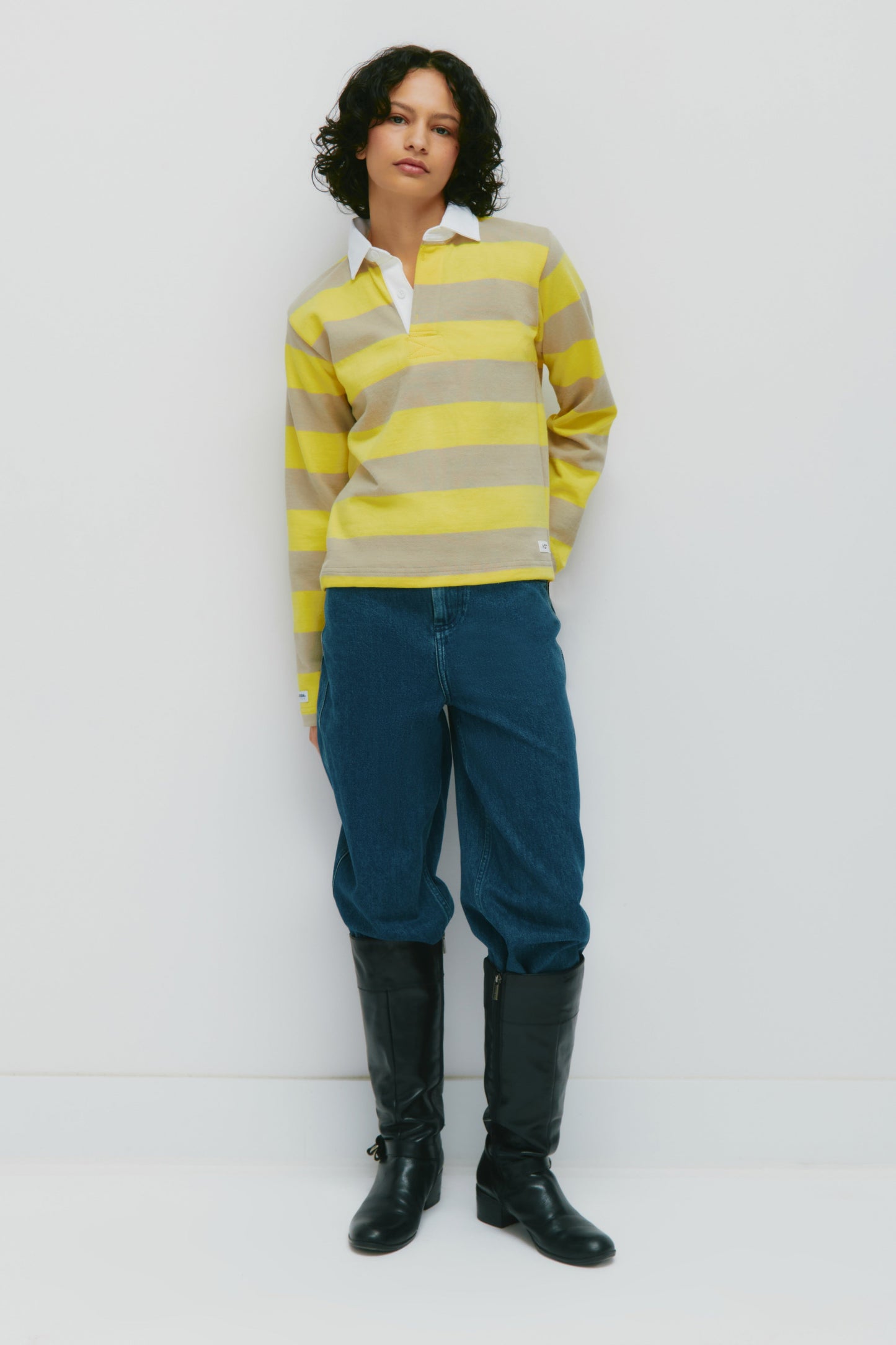 Shrunken Rugby Shirt in Lemon/Taupe