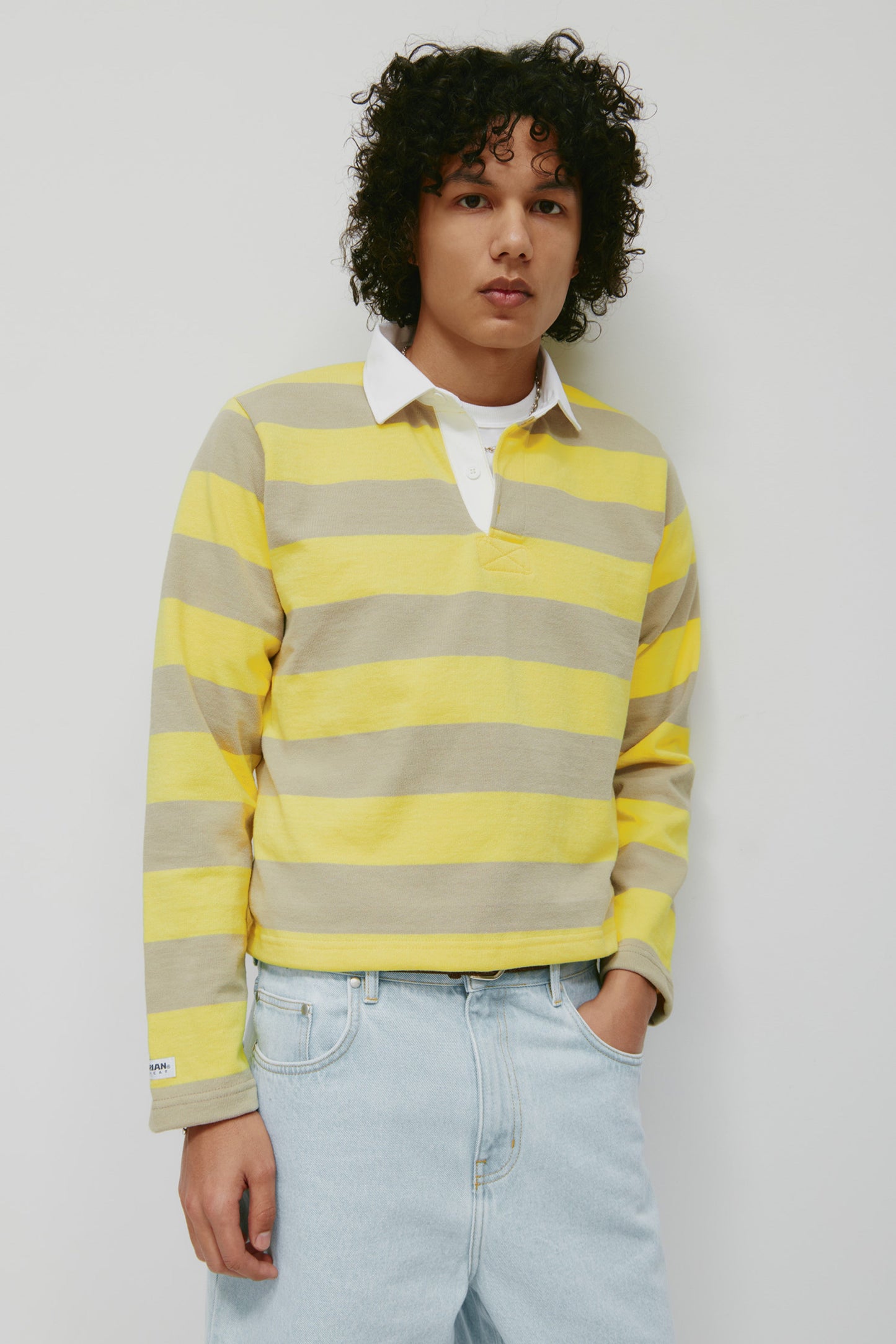 Shrunken Rugby Shirt in Lemon/Taupe