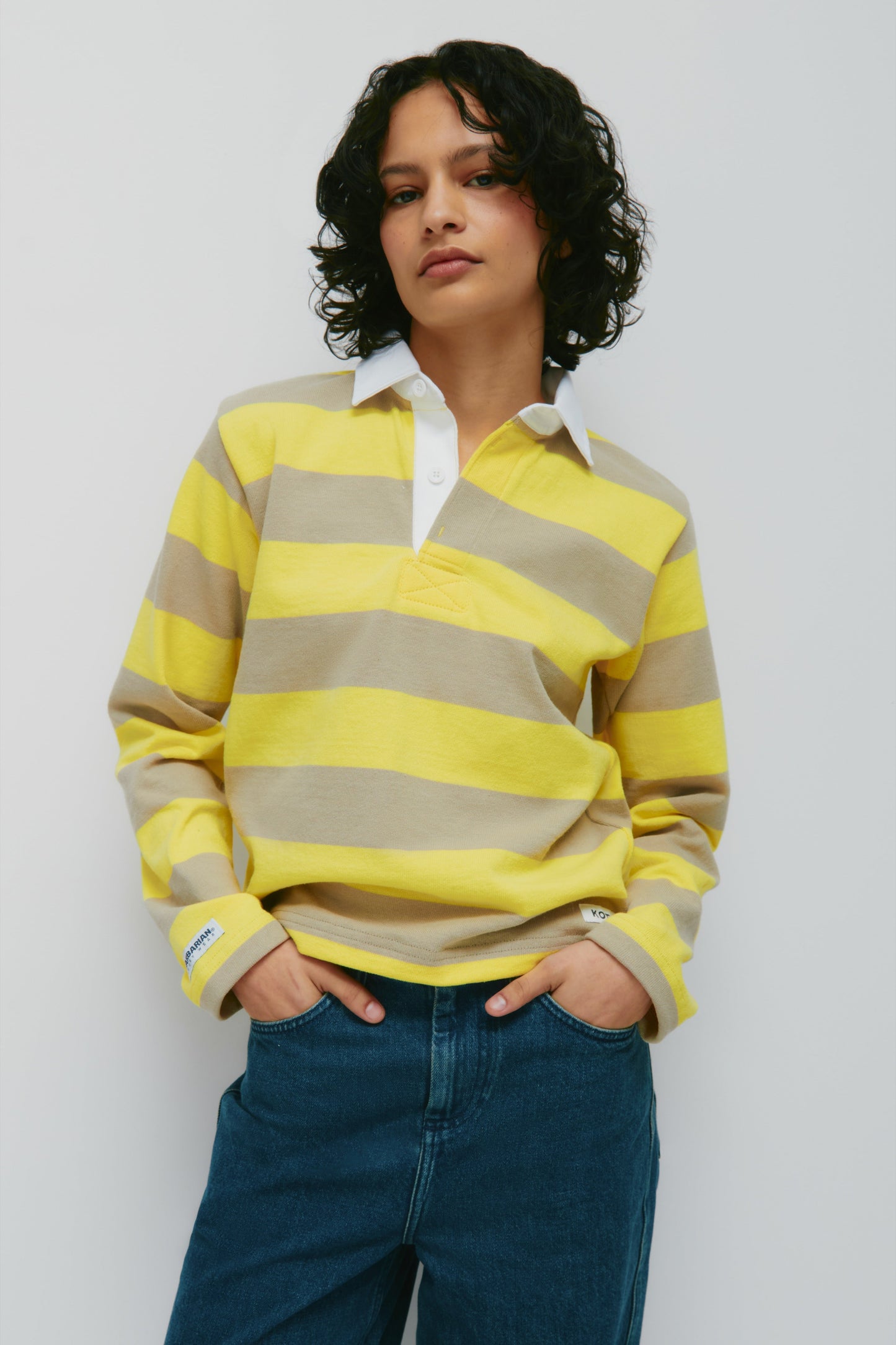 Shrunken Rugby Shirt in Lemon/Taupe