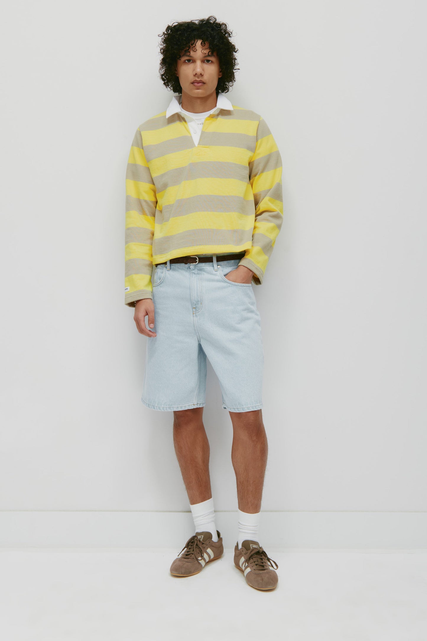 Shrunken Rugby Shirt in Lemon/Taupe