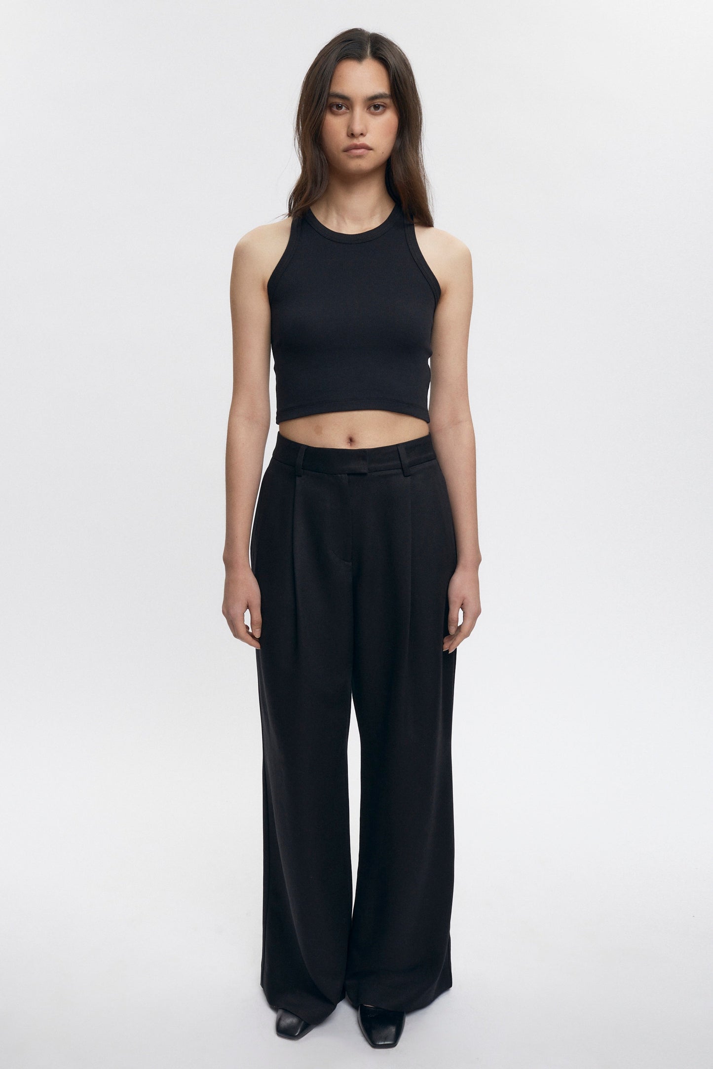 Women's Crop Racer Tank in Black