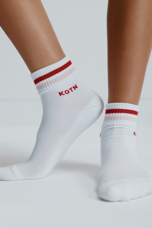 Ankle Sport Sock in Salsa/Pink Frost Stripe