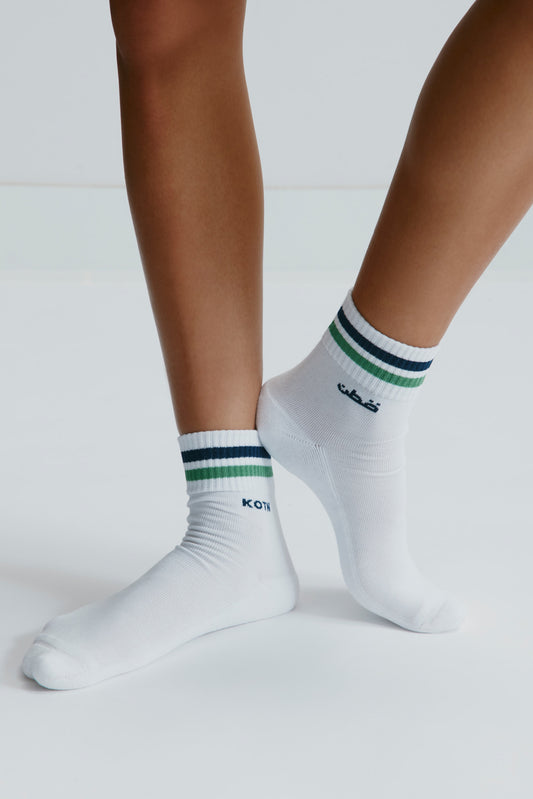 Ankle Sport Sock in Retro Green/ Dark Indigo Stripe