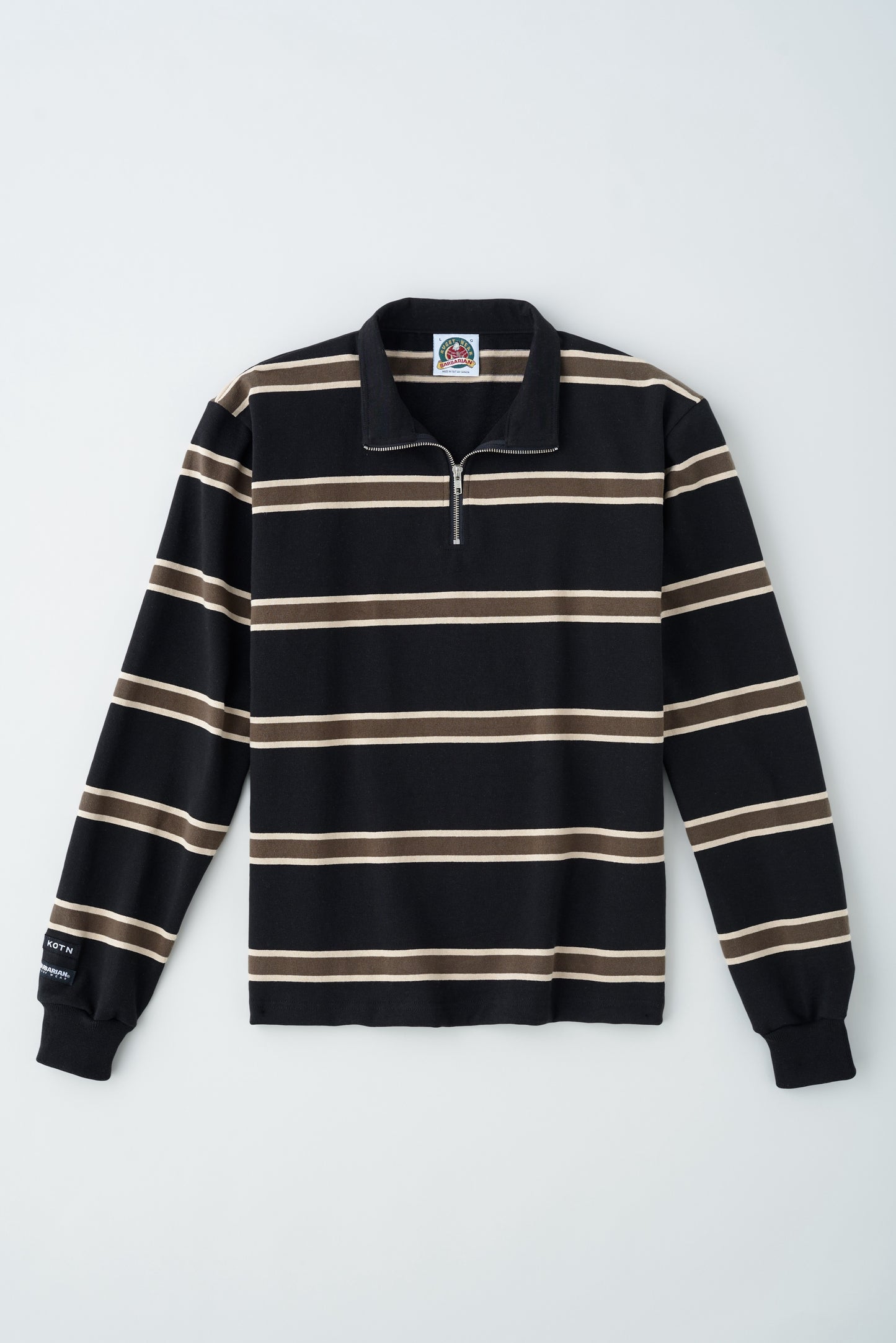 Men's Barbarian Zip Rugby in Black/Beige/Moss