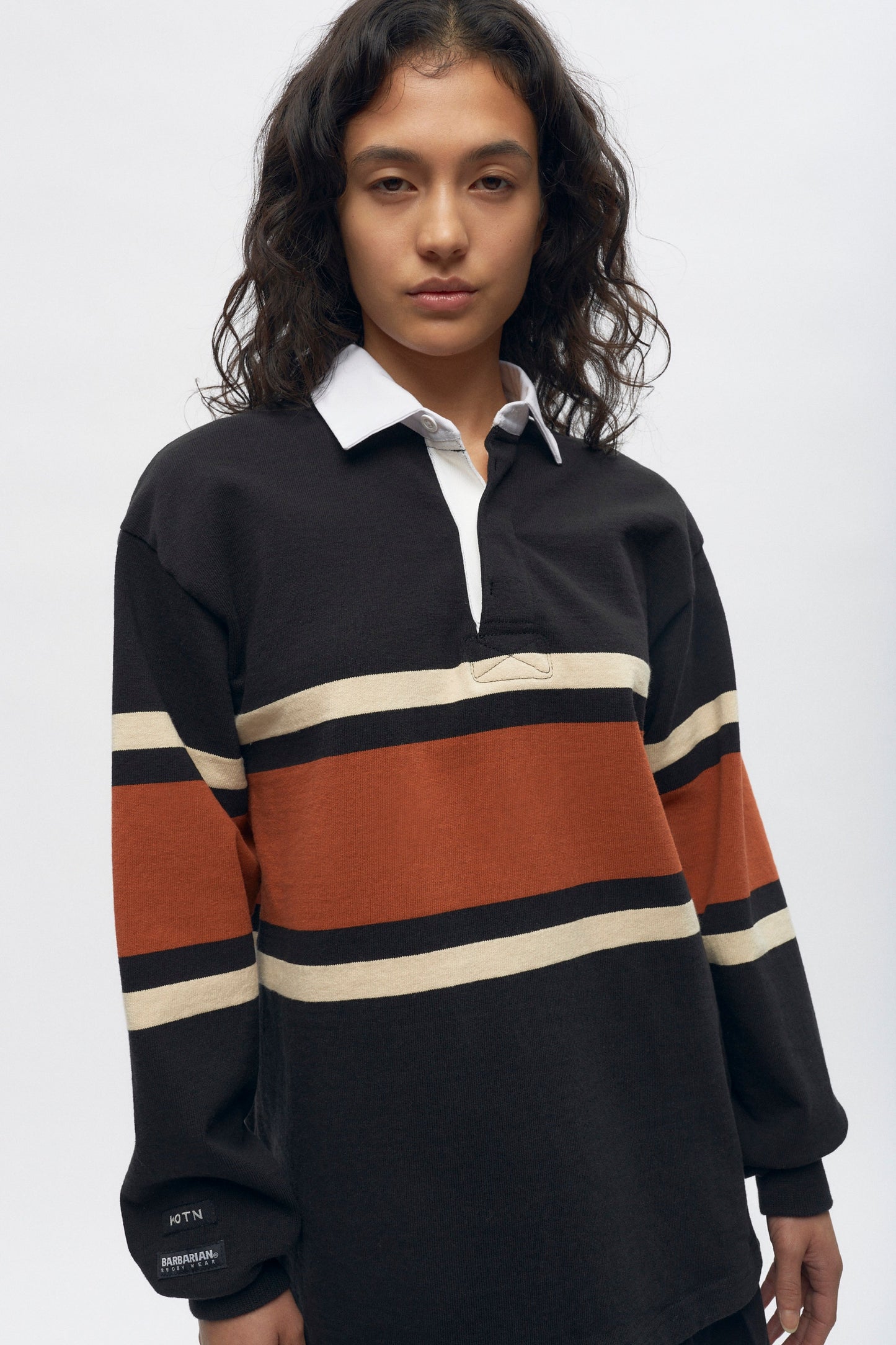 Men's Barbarian Rugby in Black/Rust Stripe