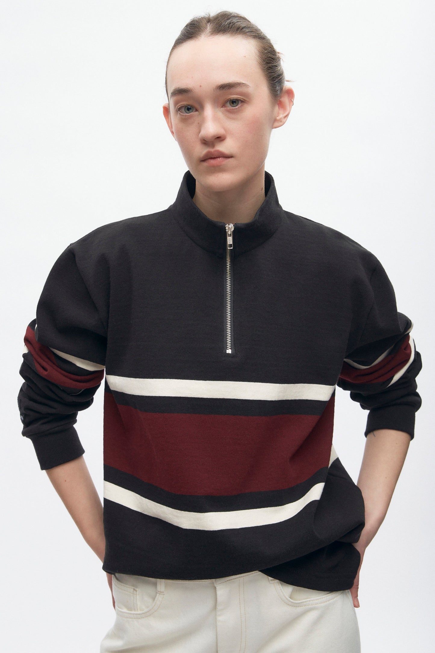 Men's Barbarian Zip Rugby in Black/Ivory/Harvard