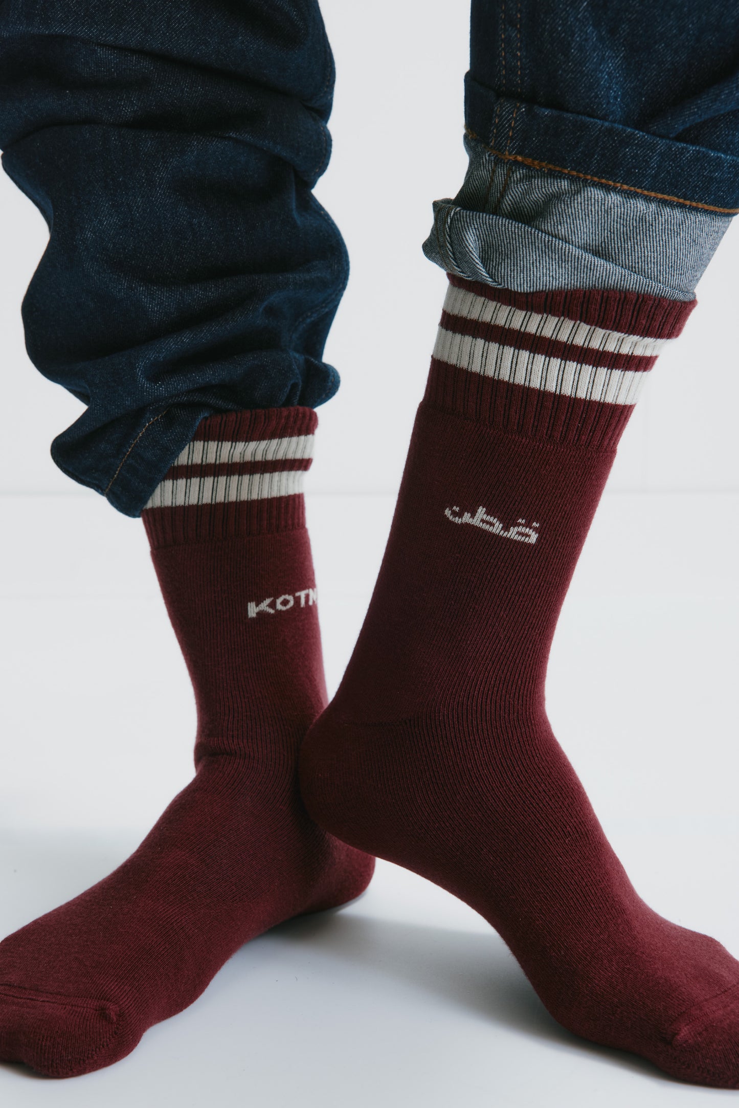 Crew Socks in Tawny Port/Birch Stripe