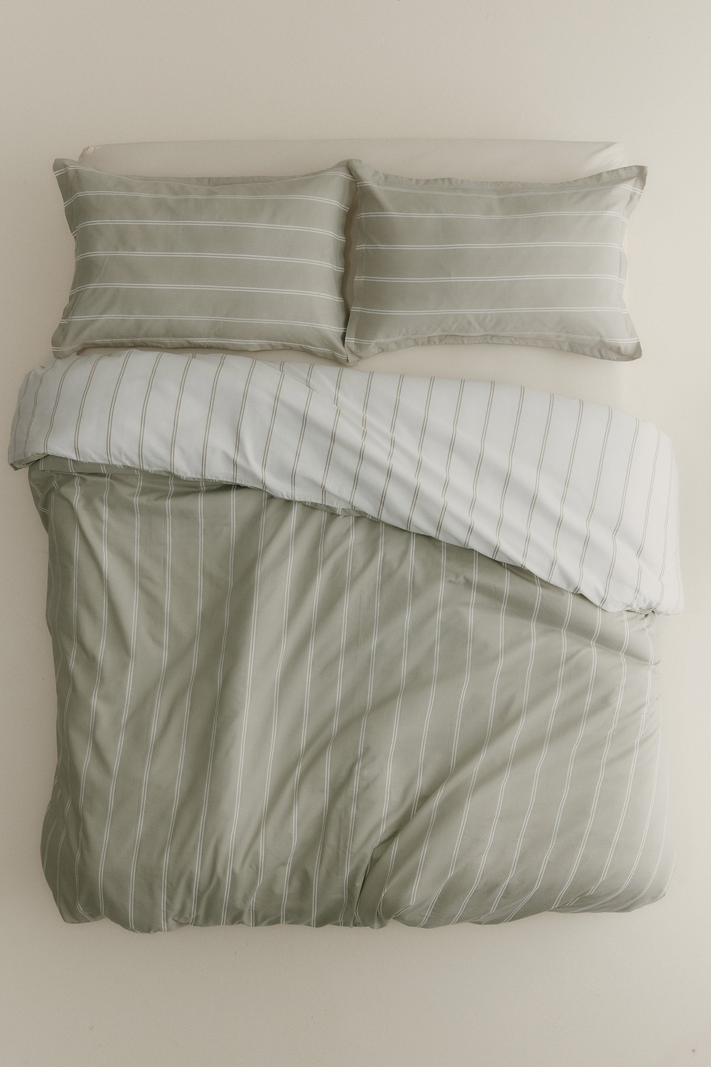 Duvet Cover and Sham Set in Sage/Natural Stripe
