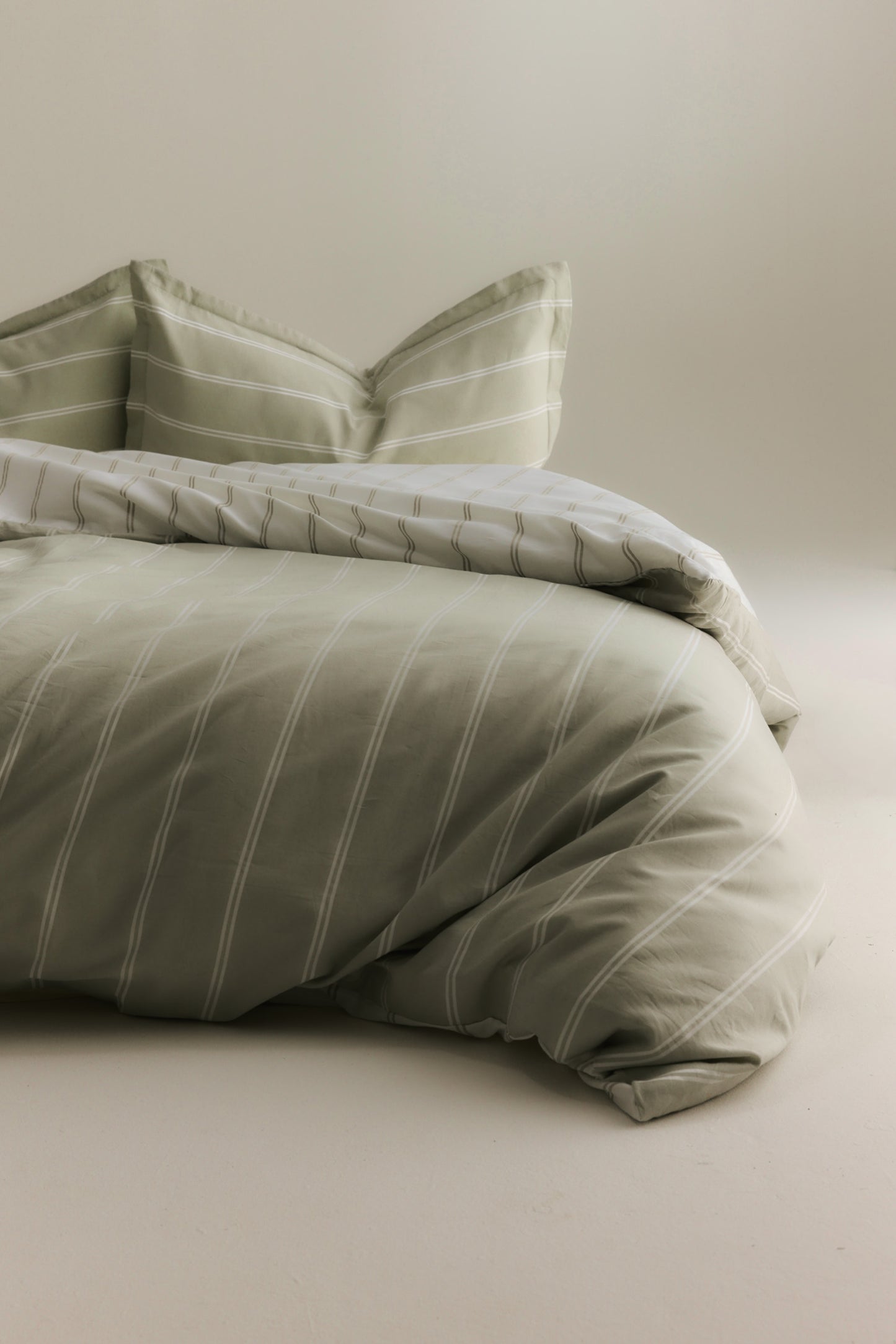 Duvet Cover and Sham Set in Sage/Natural Stripe