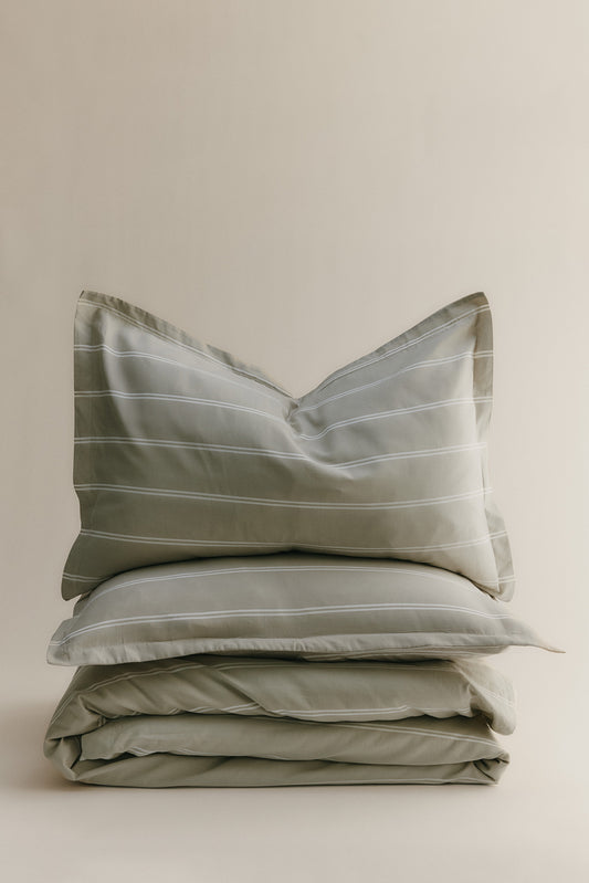 Duvet Cover and Sham Set in Sage/Natural Stripe