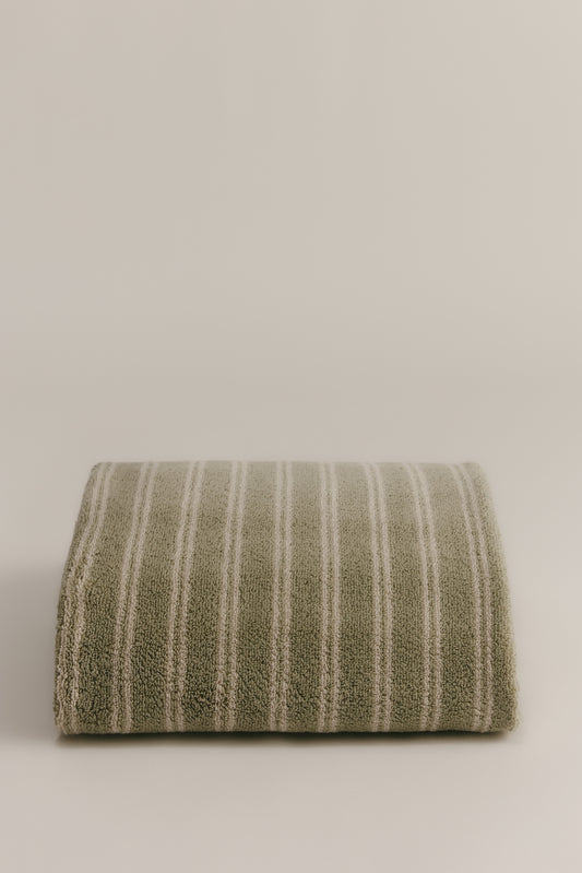 Egyptian Cotton Bath Sheet in Sage/Natural Stripe
