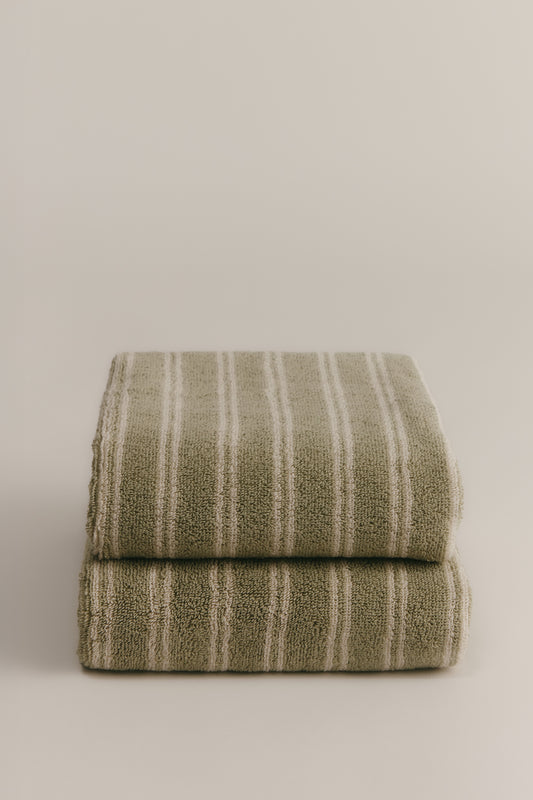Egyptian Cotton Hand Towel (2 Pack) in Sage/Natural Stripe