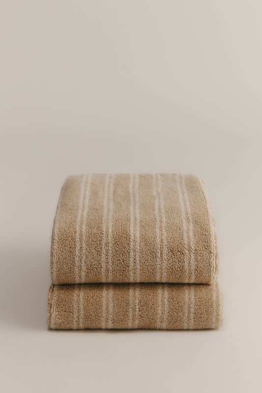 Egyptian Cotton Hand Towel (2 Pack) in Sand/Natural Stripe