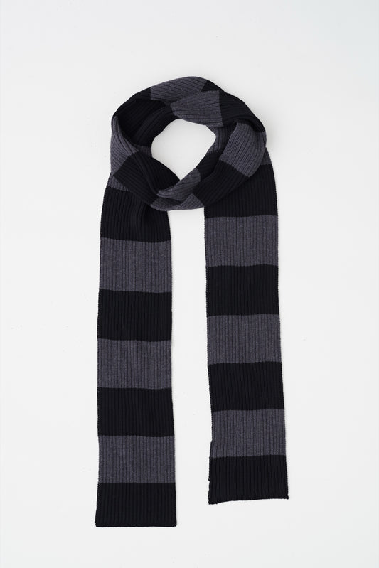 Elba Merino Skinny Scarf in Black/Charcoal Melange Stripe