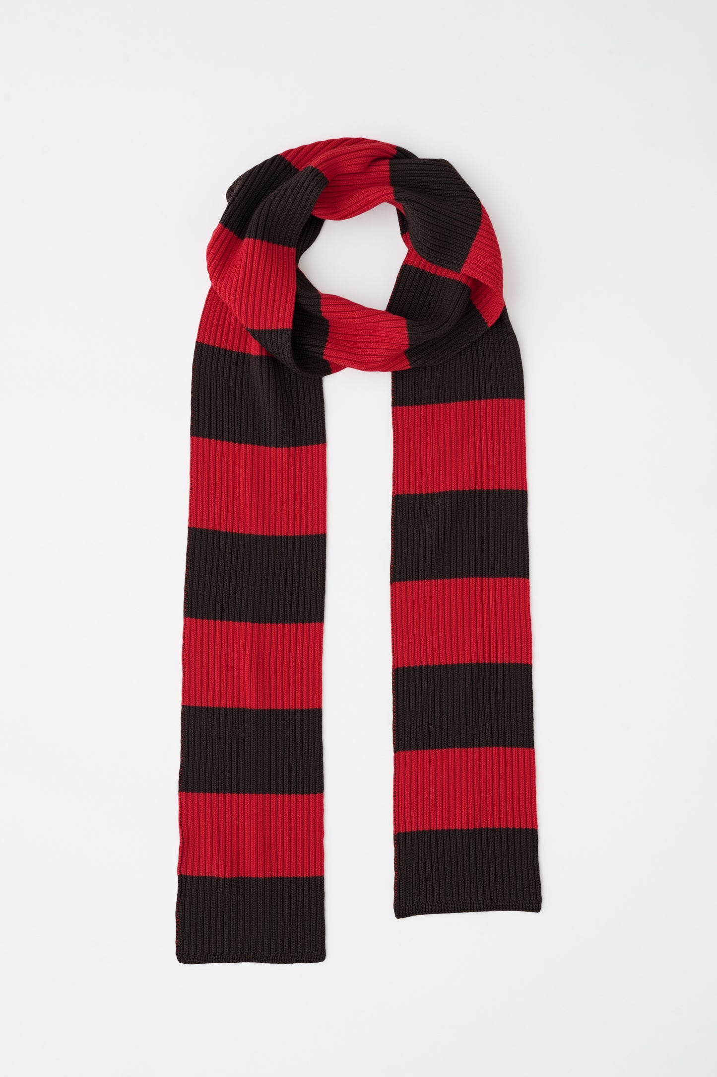 Elba Merino Skinny Scarf in Coffee Bean/Fiery Red Stripe