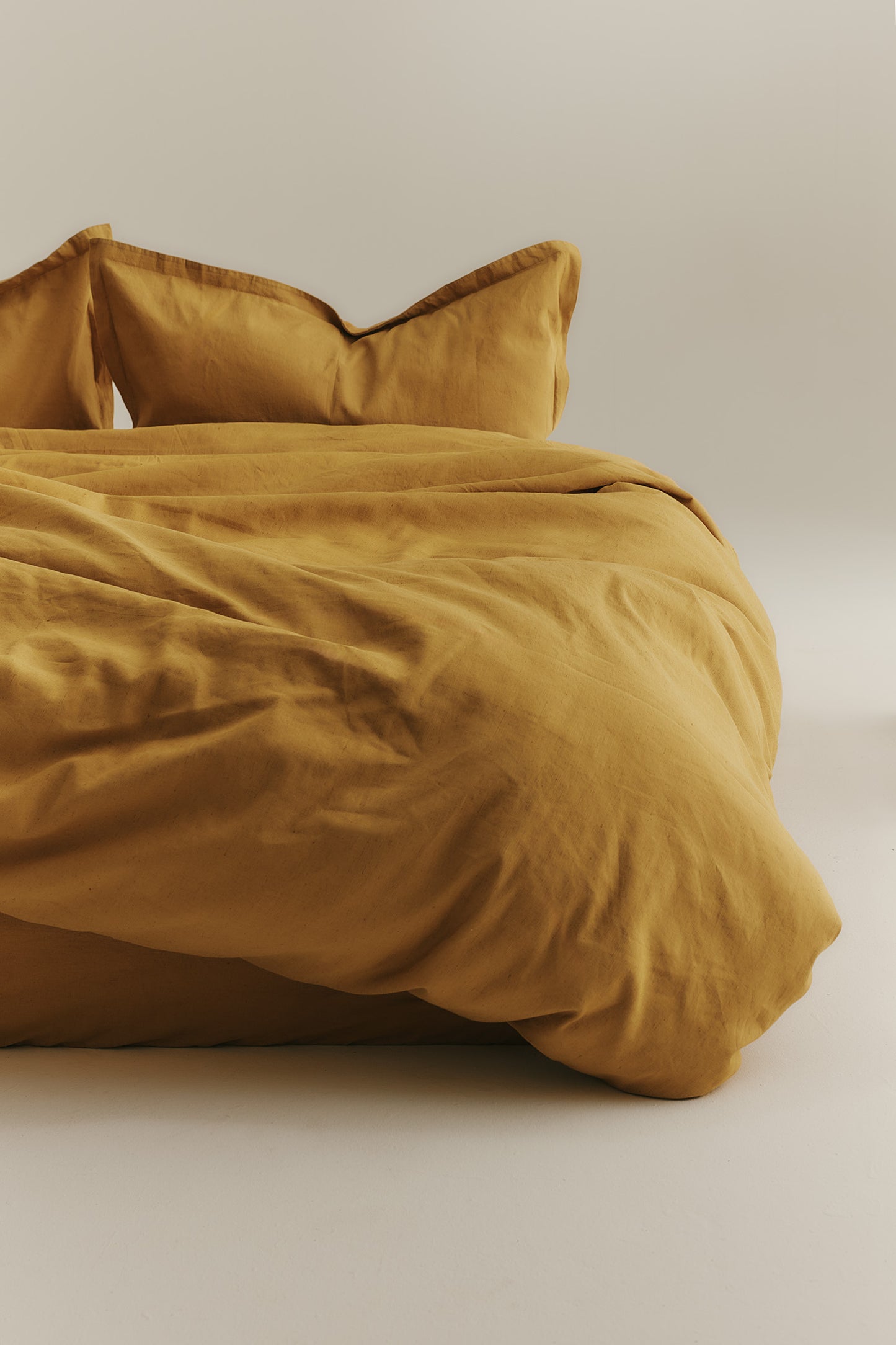 Linen Duvet Cover and Sham Set in Mustard Gold