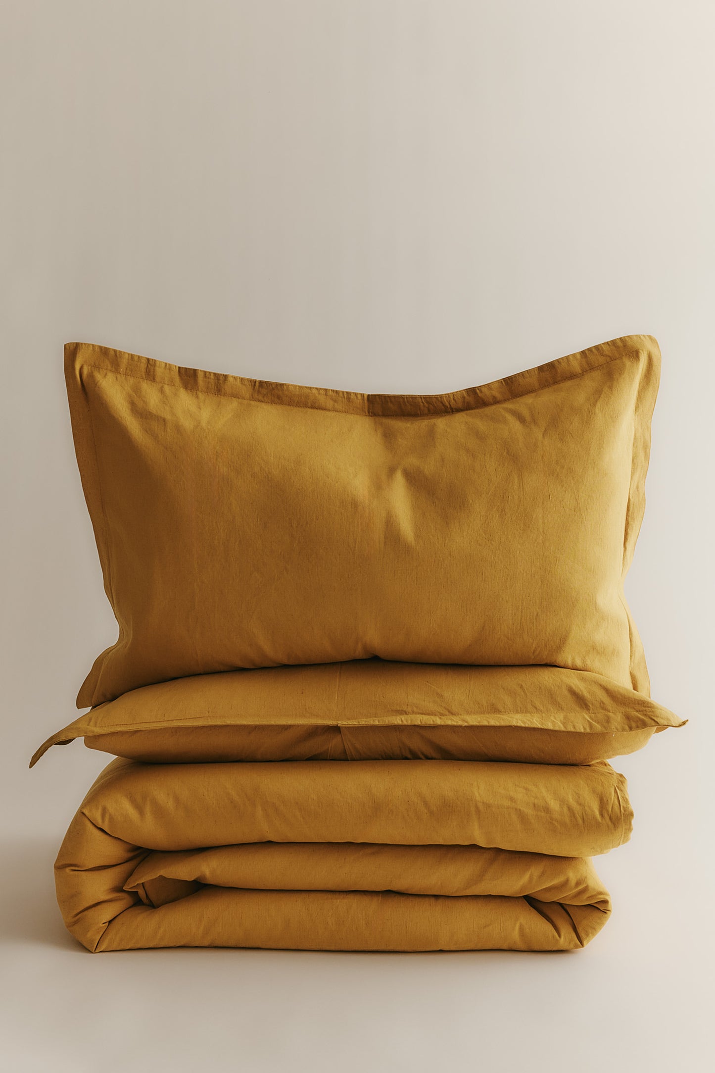 Linen Duvet Cover and Sham Set in Mustard Gold